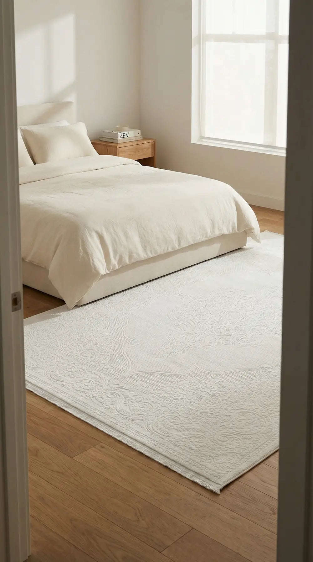 Zev Halı Prime PR022 Beyaz Kabartma Desenli Lüks Salon Halısı 160x230