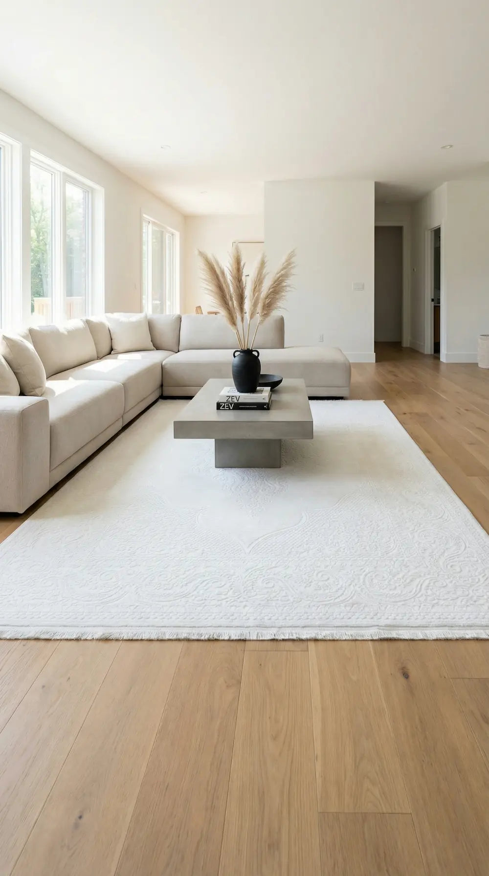 Zev Halı Prime PR022 Beyaz Kabartma Desenli Lüks Salon Halısı 160x230