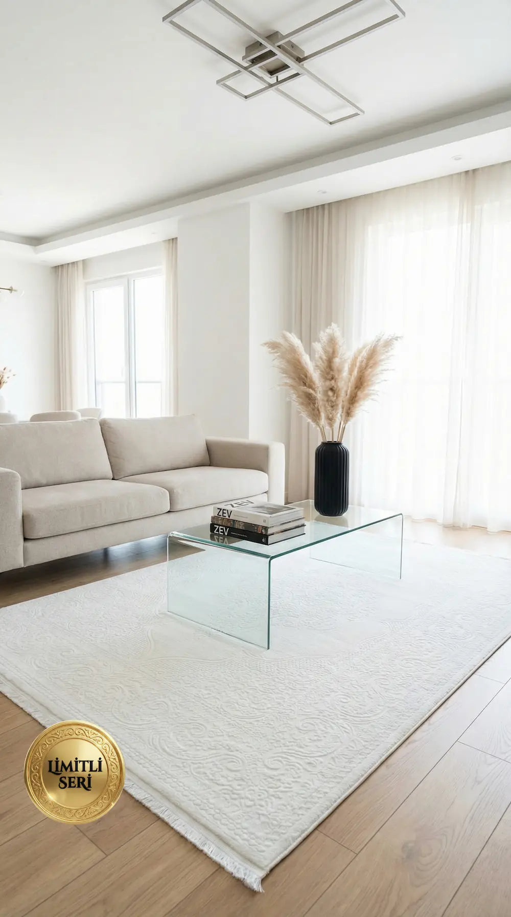 Zev Halı Prime PR022 Beyaz Kabartma Desenli Lüks Salon Halısı 160x230