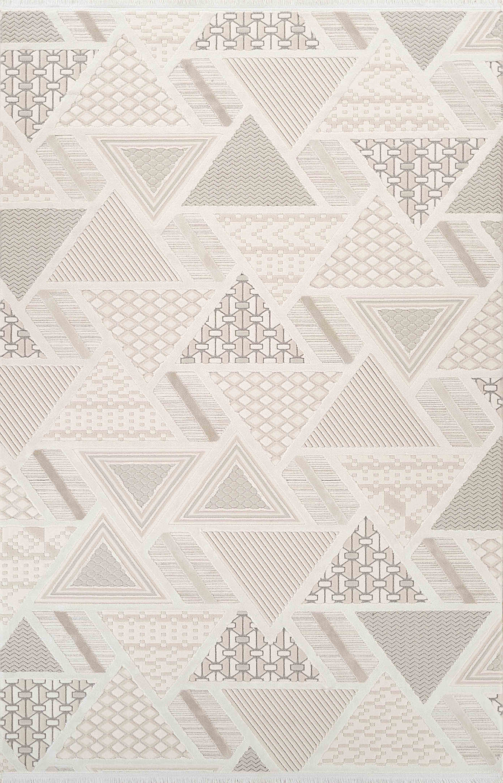 Krem kahverengi geometrik desenli yumuşak dokulu salon halısı