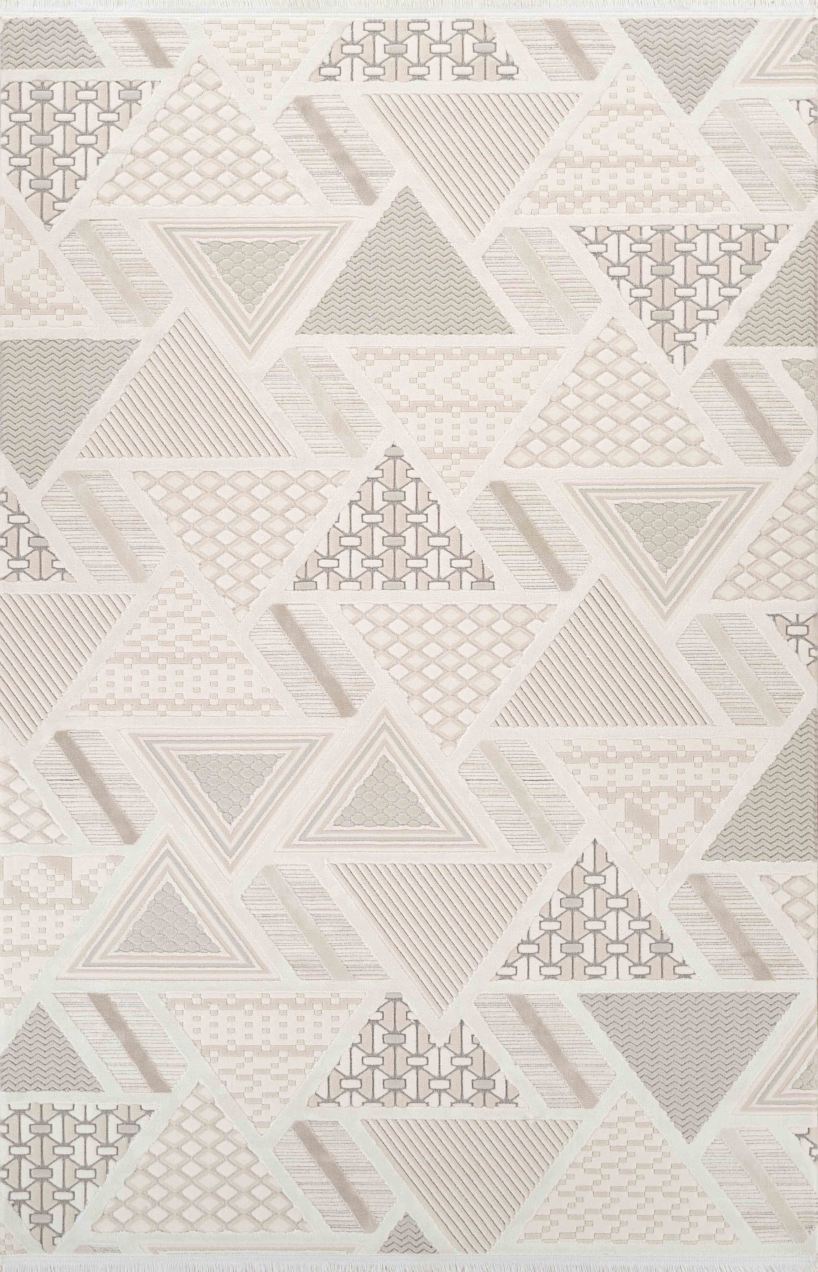 Krem kahverengi geometrik desenli yumuşak dokulu salon halısı