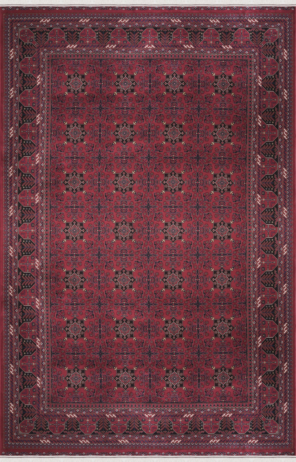 Bordo makine halısı çeşitli geometrik ve çiçek motifleriyle geleneksel desenler sunuyor