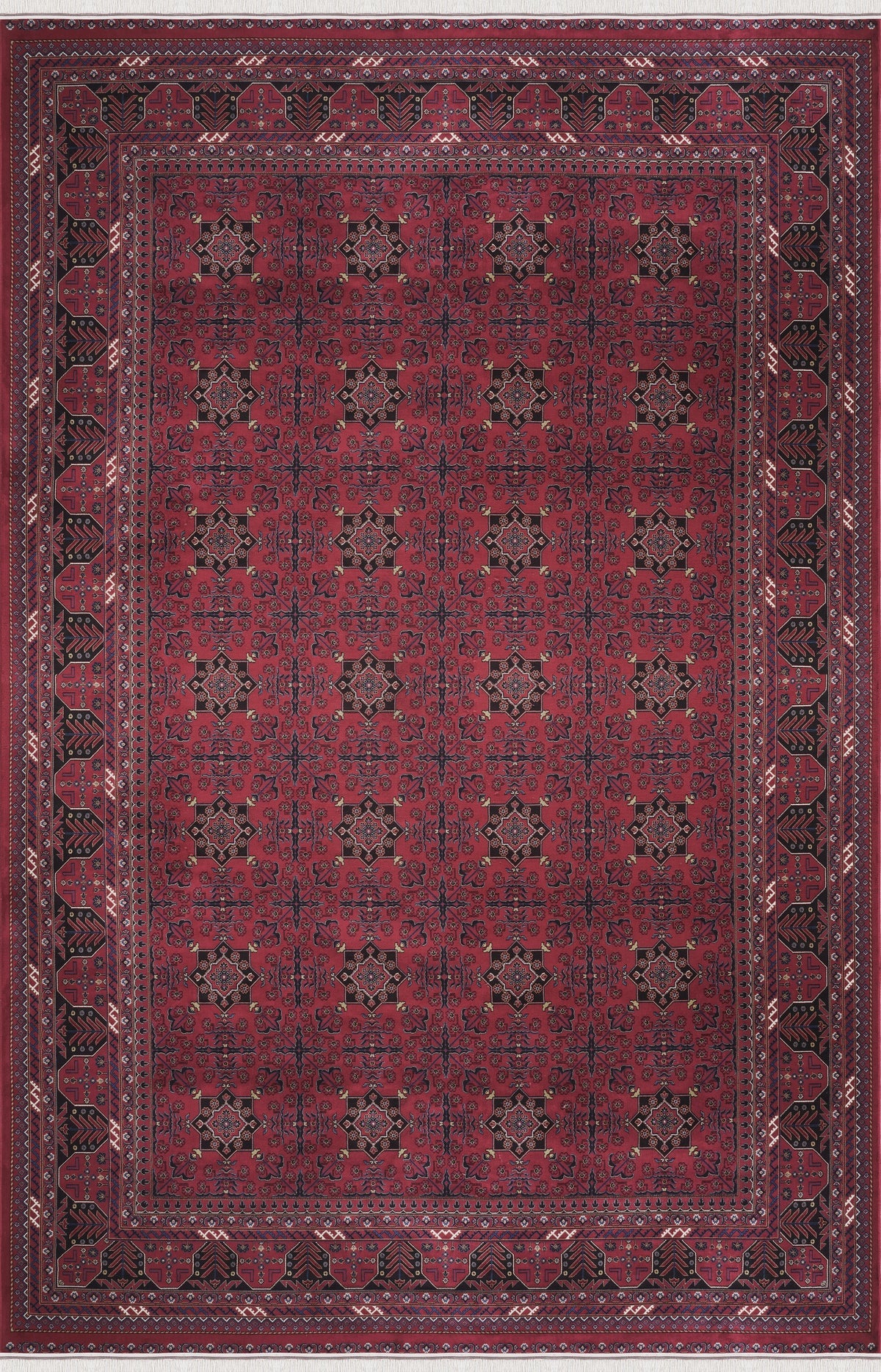 Bambu ve Viskon İpek Dokulu Bordo Afgan Halı | 100 Tarak Sık Dokuma Premium