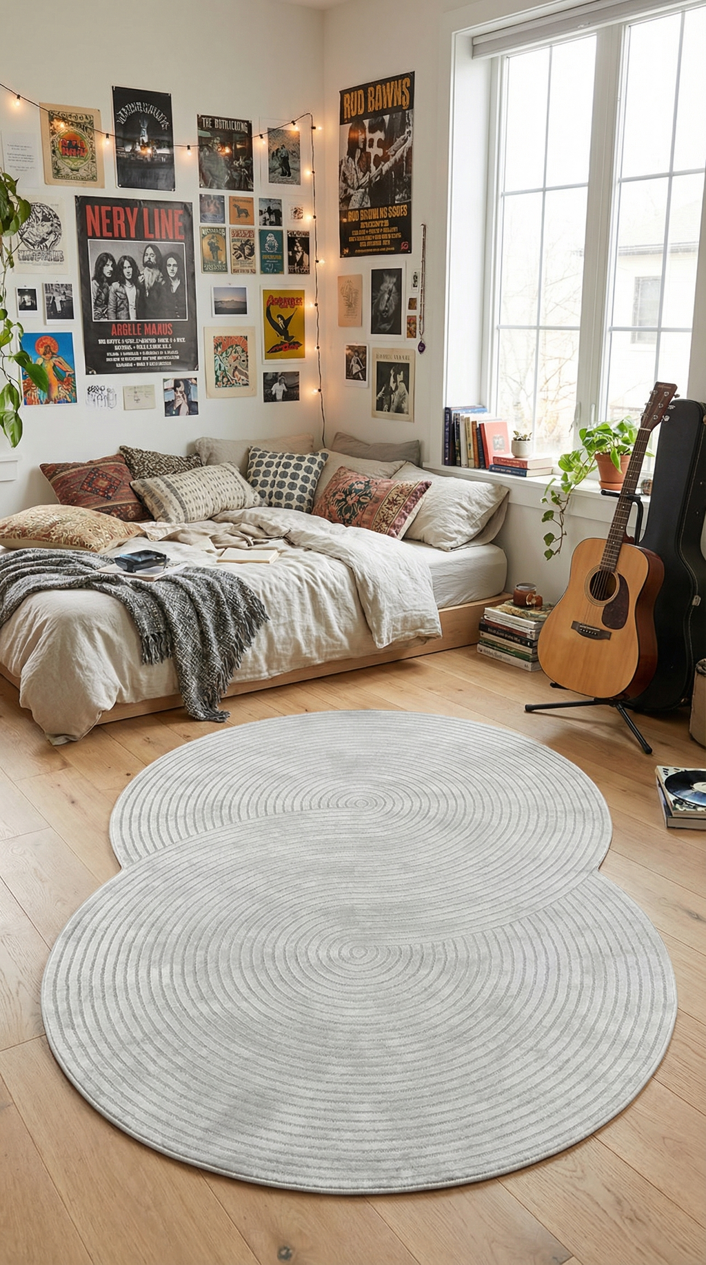 Krem Soyut Sanat Desenli Asimetrik Halı | Kübist & Modern Tarz