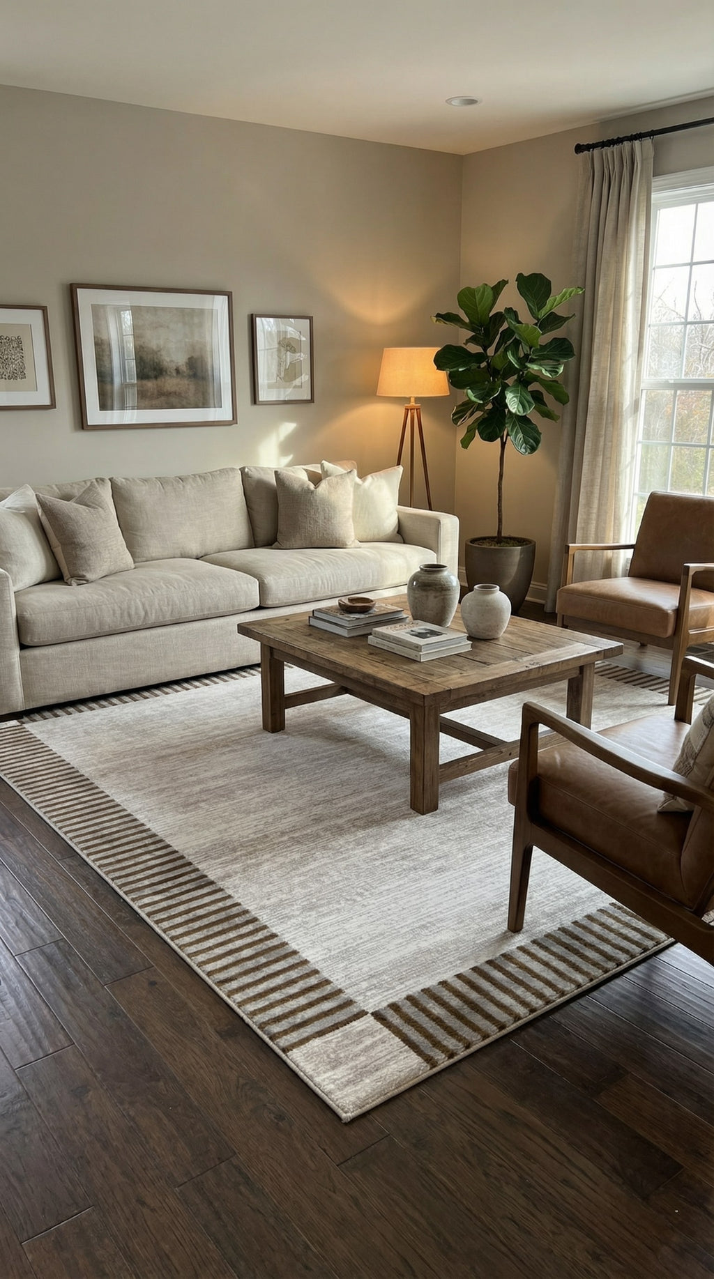 سجادة زيف ستون سيريز مخططة بحواف من الأكريليك، موديل st005، لون كريمي، مقاس 150×230 سم - خصم 60% في المتجر