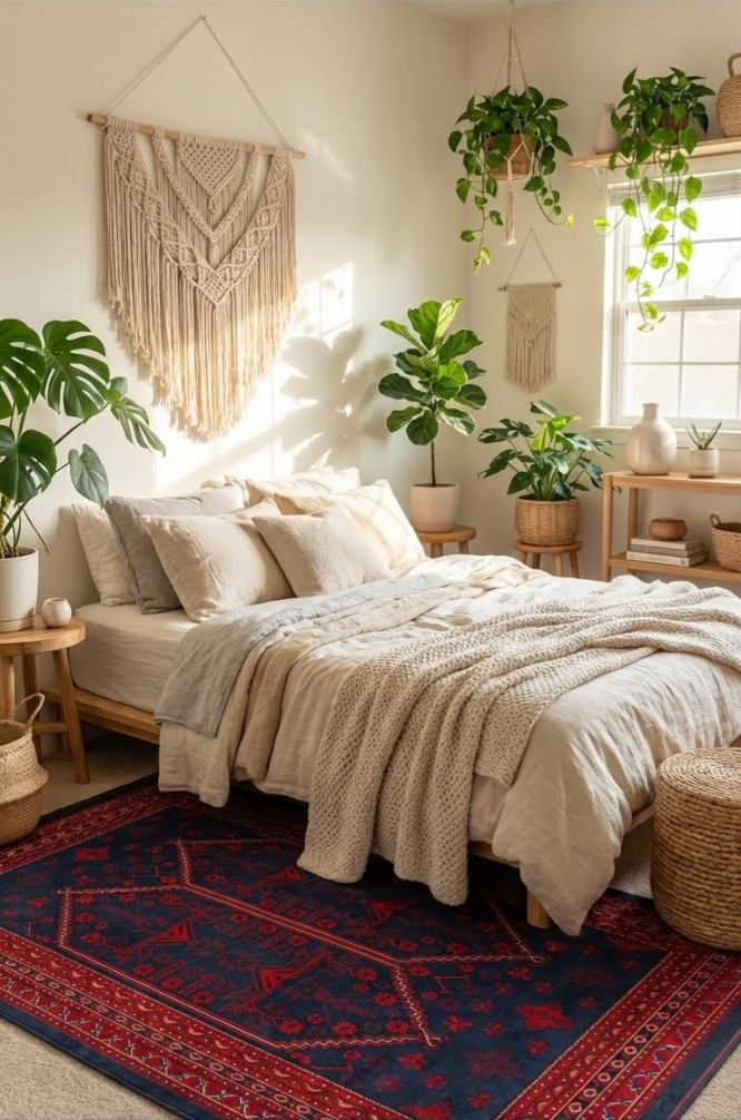 Anti-Alerjik Bordo Afgan Halı | Toz Vermez ve Leke Tutmaz İnce