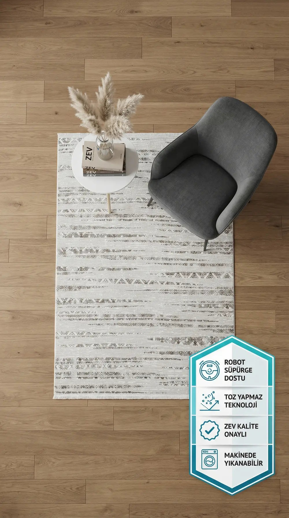 Zev Halı NK008 | Boho-Etnik Çizgili Makinede Yıkanabilir Kaymaz Taban Modern Halı 115x180