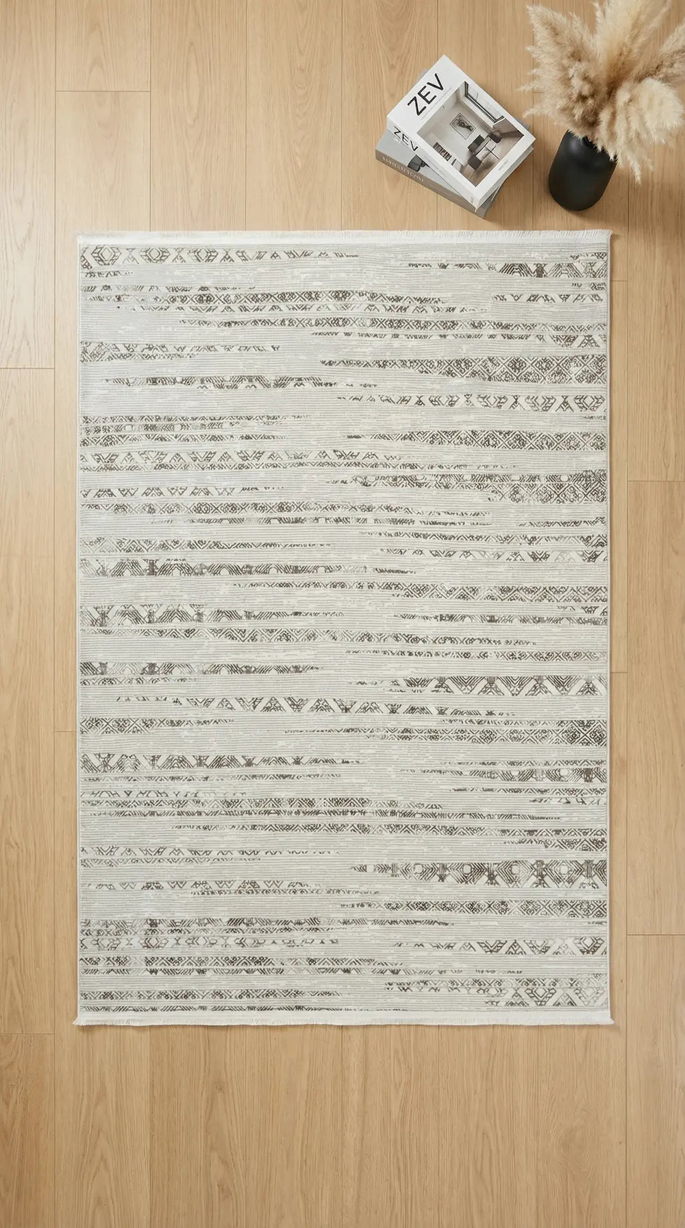 Zev Halı NK008 | Boho-Etnik Çizgili Makinede Yıkanabilir Kaymaz Taban Modern Halı 115x180