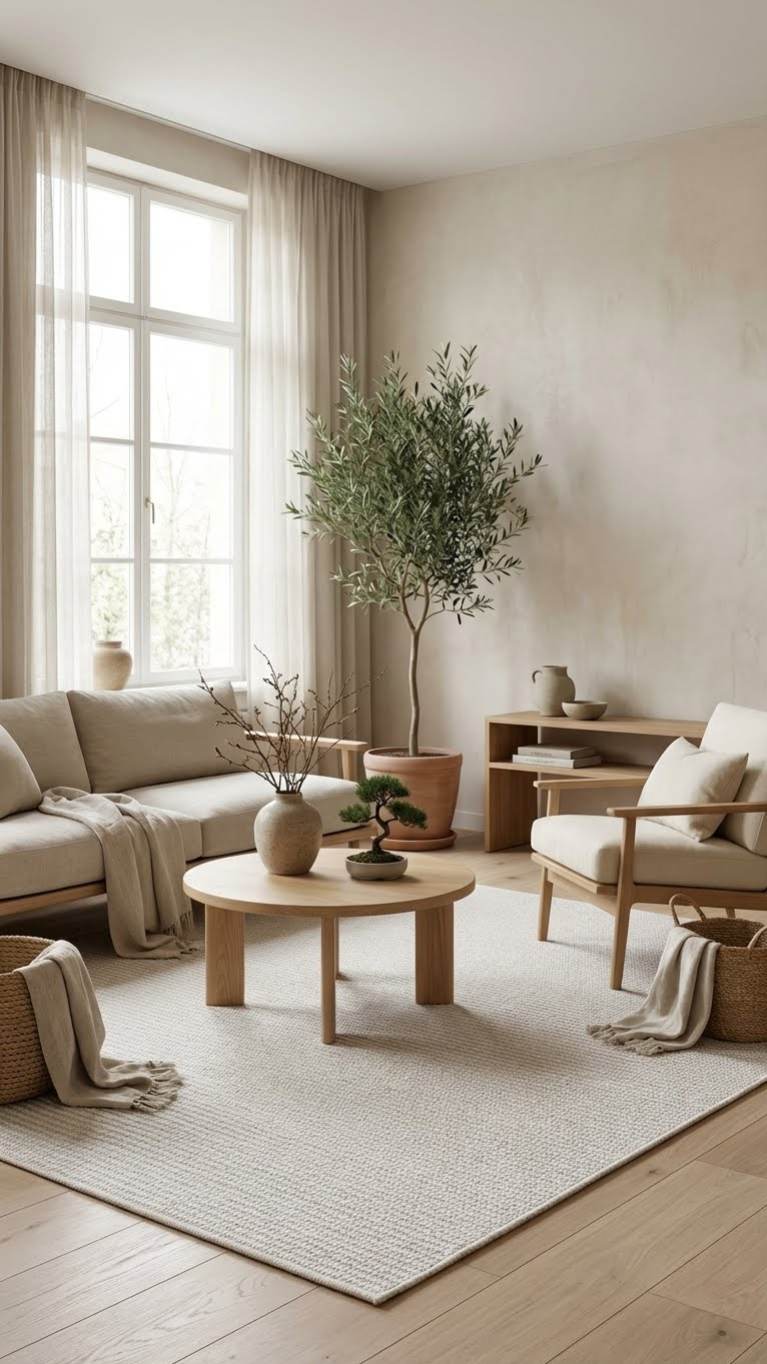 سجادة زيف العصرية البسيطة من السيزال الكريمي - قابلة للغسل في الغسالة، مانعة للانزلاق، مناسبة لغرفة المعيشة، مقاسات حسب الطلب ✂ 