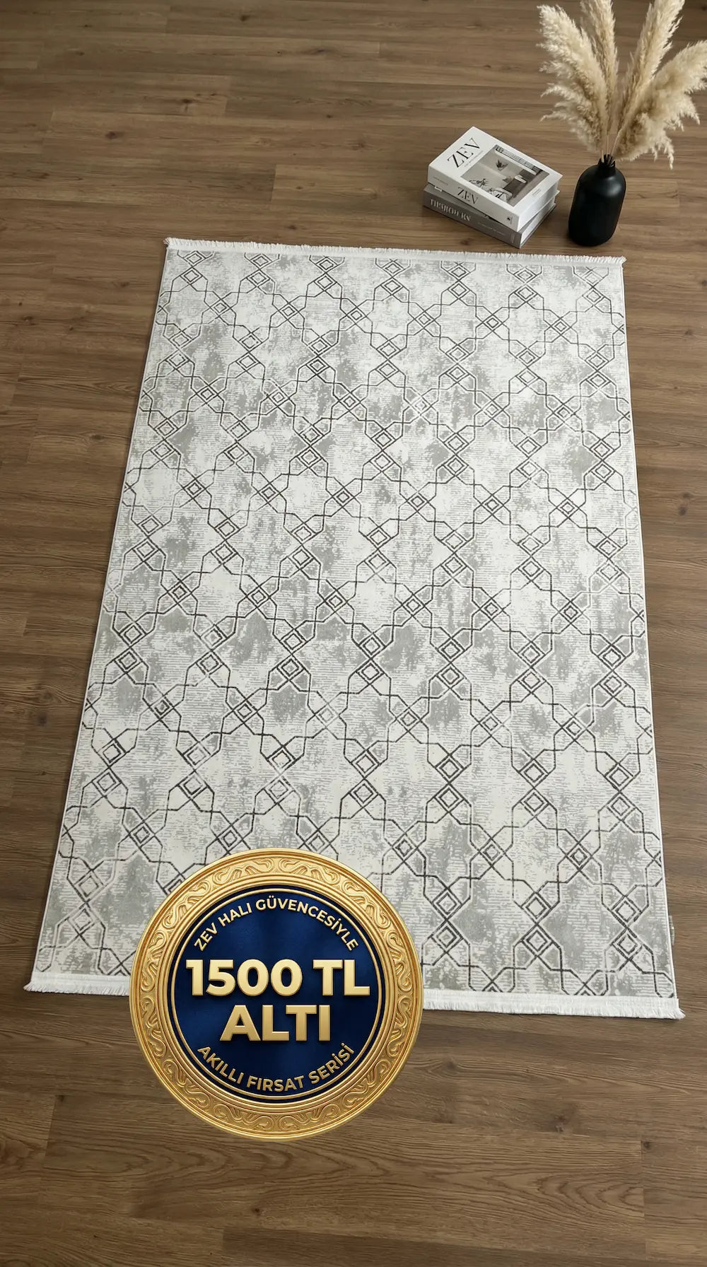 Zev Halı NK009 | Geometrik Kafes Desenli Makinede Yıkanabilir Kaymaz Taban Modern Halı | Makinede Yıkanabilir | Zev Halı