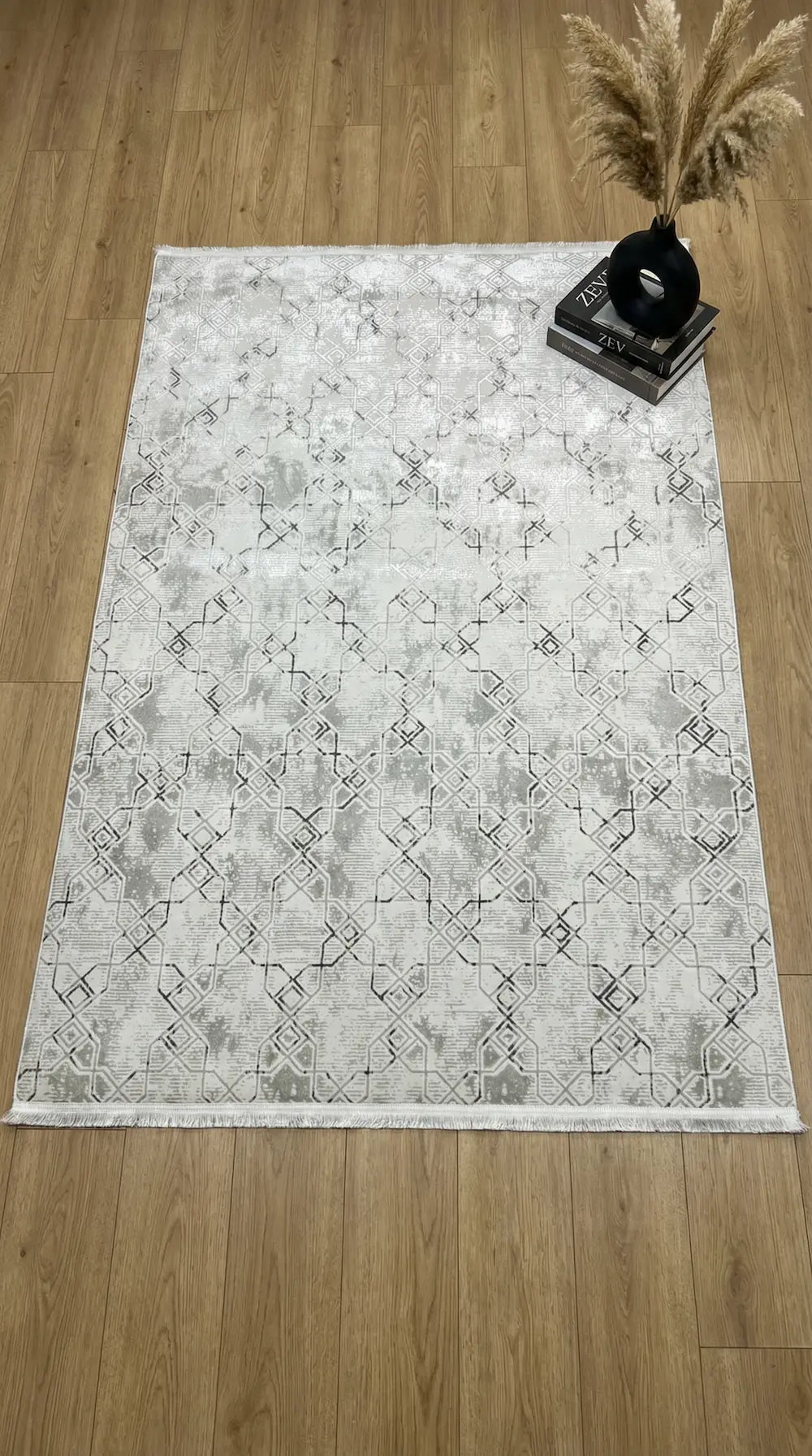 Zev Halı NK003 | 115x180 Makinede Yıkanabilir Geometrik Kafes Desenli Modern Halı