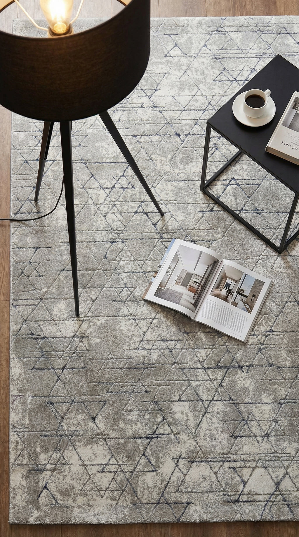 Zev Stone Serisi Geometrik Akrilik Halı st006 Gri 150x230 - %60 İndirimli Outlet