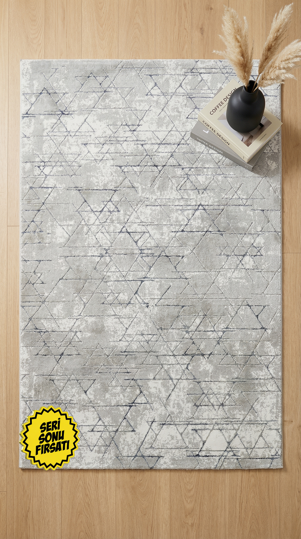 Zev Stone Serisi Geometrik Akrilik Halı st006 Gri 150x230 - %60 İndirimli Outlet