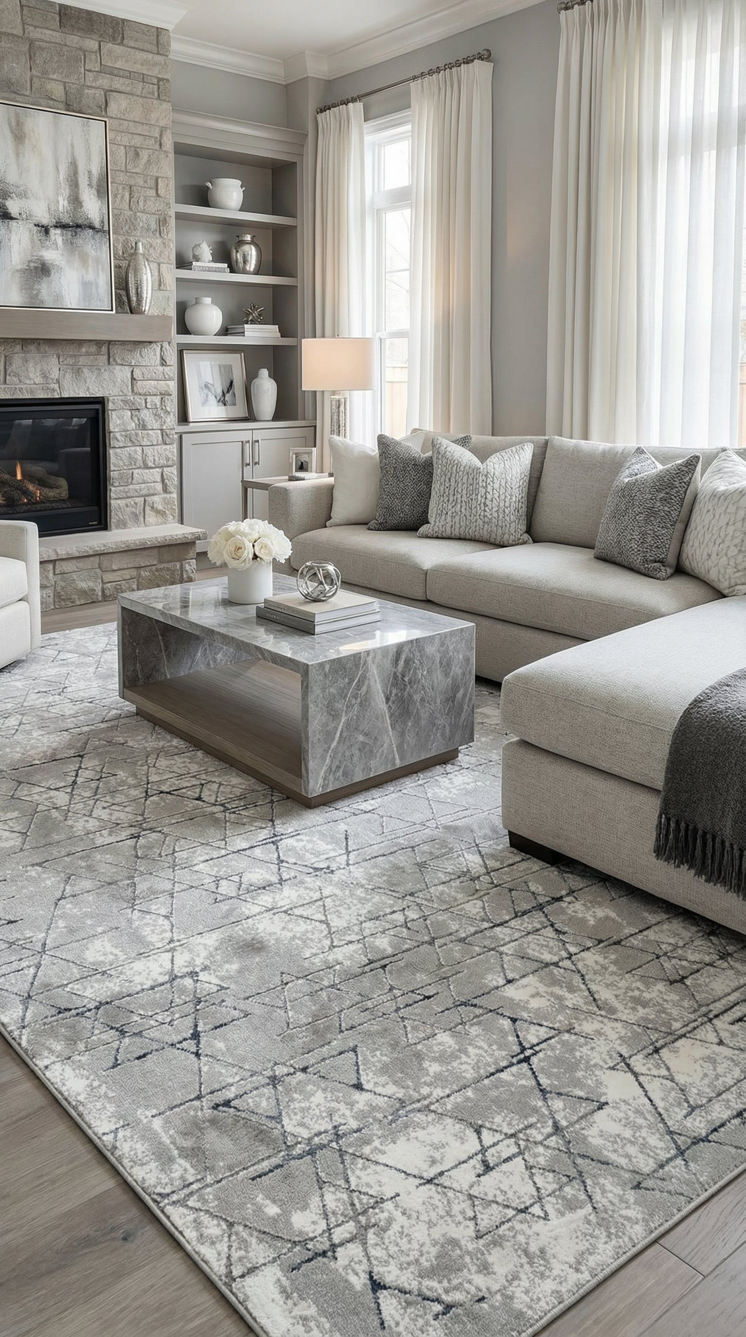 Zev Stone Serisi Geometrik Akrilik Halı st006 Gri 150x230 - %60 İndirimli Outlet