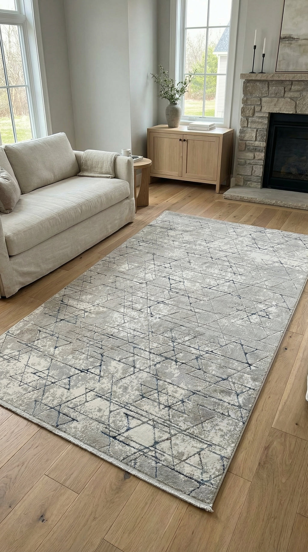 Zev Stone Serisi Geometrik Akrilik Halı st006 Gri 150x230 - %60 İndirimli Outlet