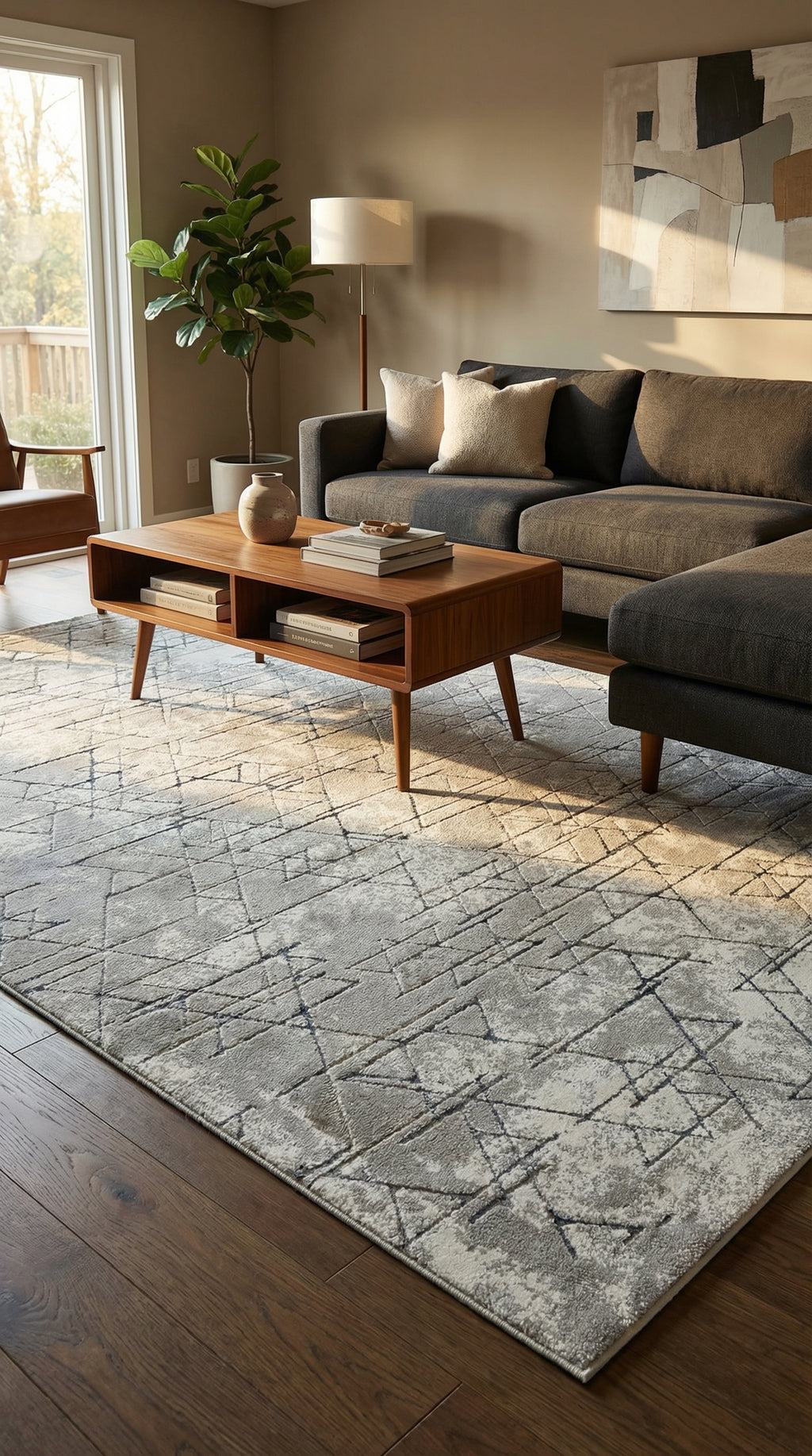 Zev Stone Serisi Geometrik Akrilik Halı st006 Gri 150x230 - %60 İndirimli Outlet