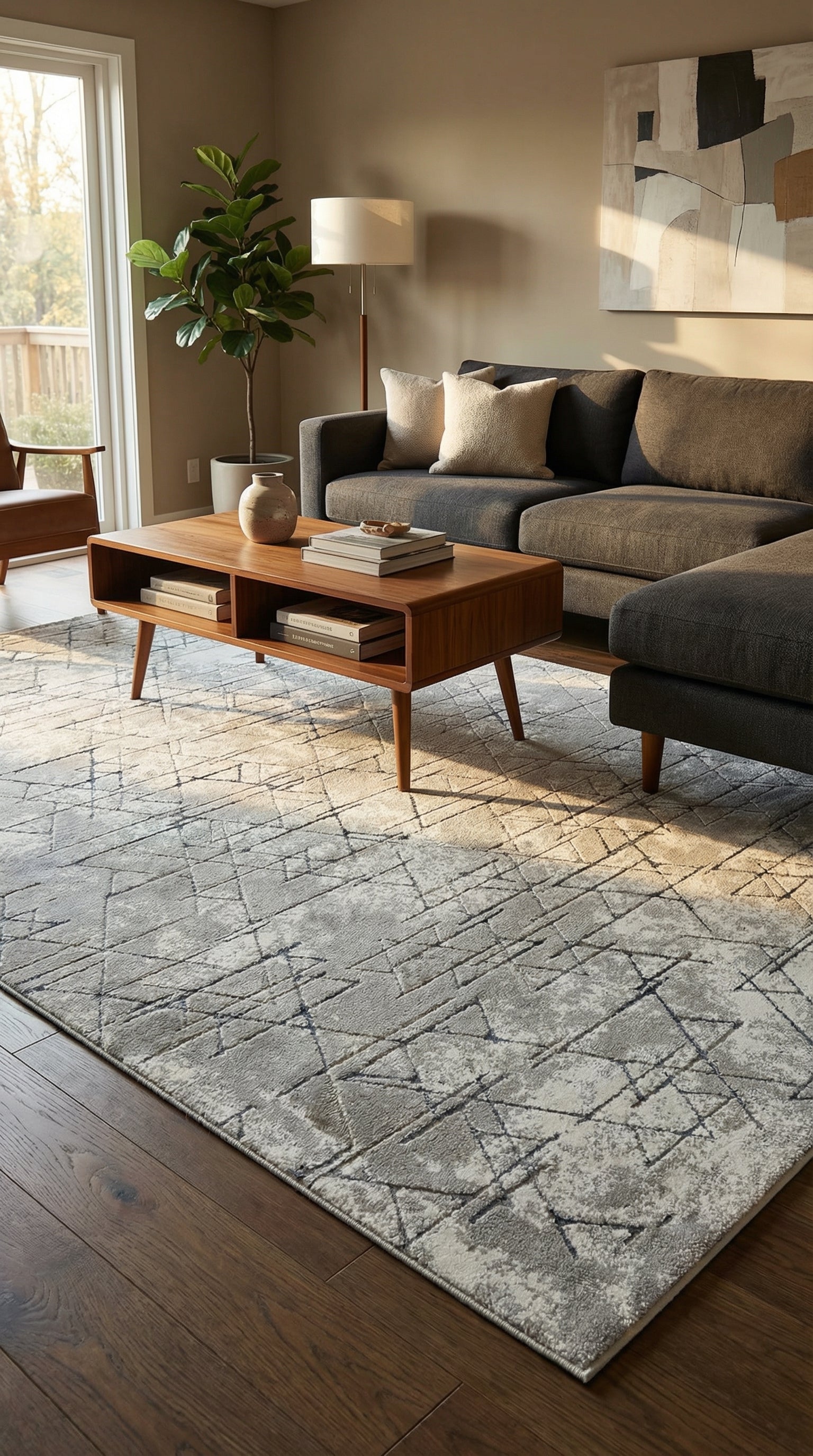 Zev Stone Serisi Geometrik Akrilik Halı st006 Gri 150x230 - %60 İndirimli Outlet