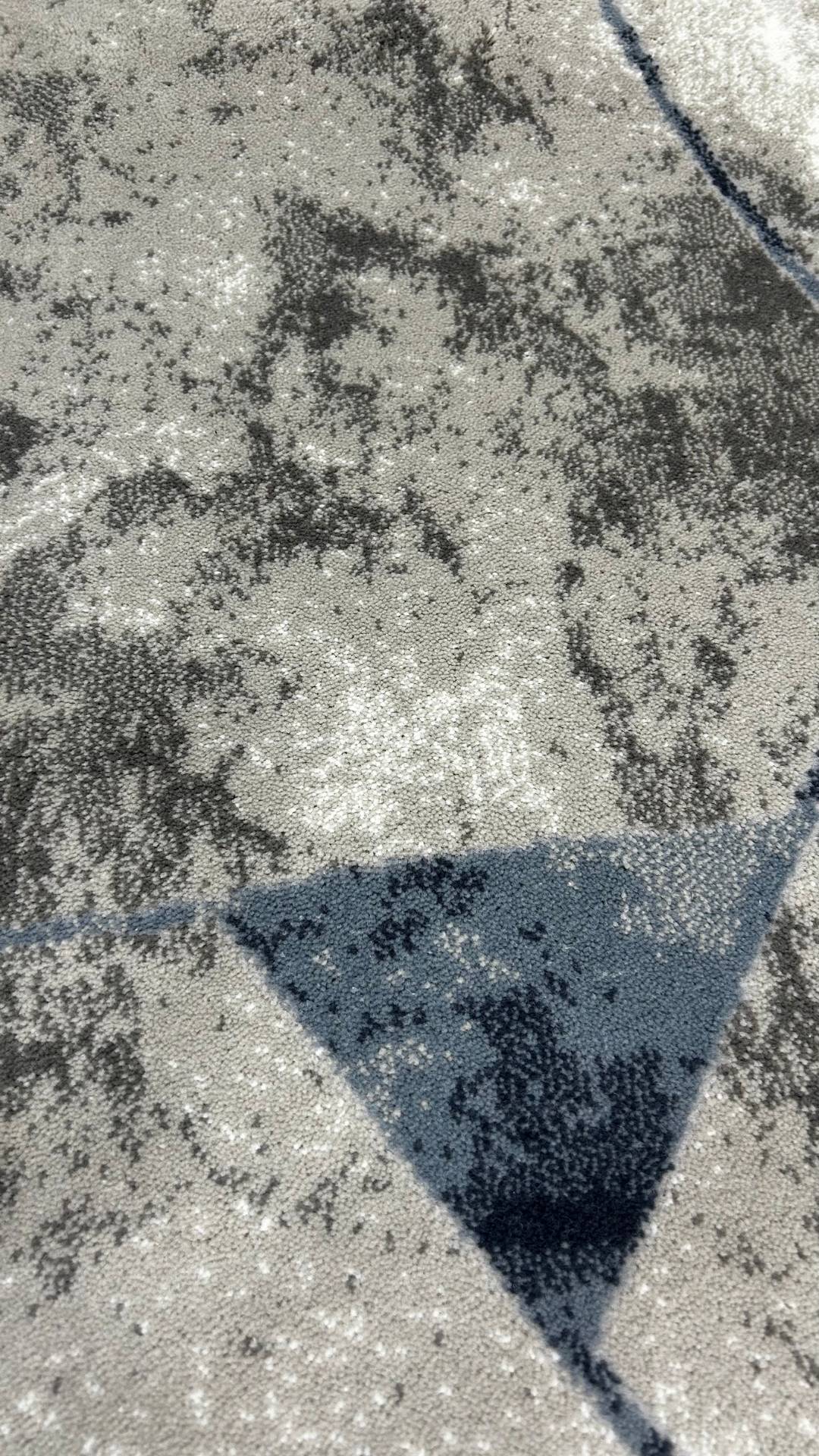 Zev Stone Serisi:Gri Lacivert Modern Geometrik Akrilik Salon Halısı st014 150x230