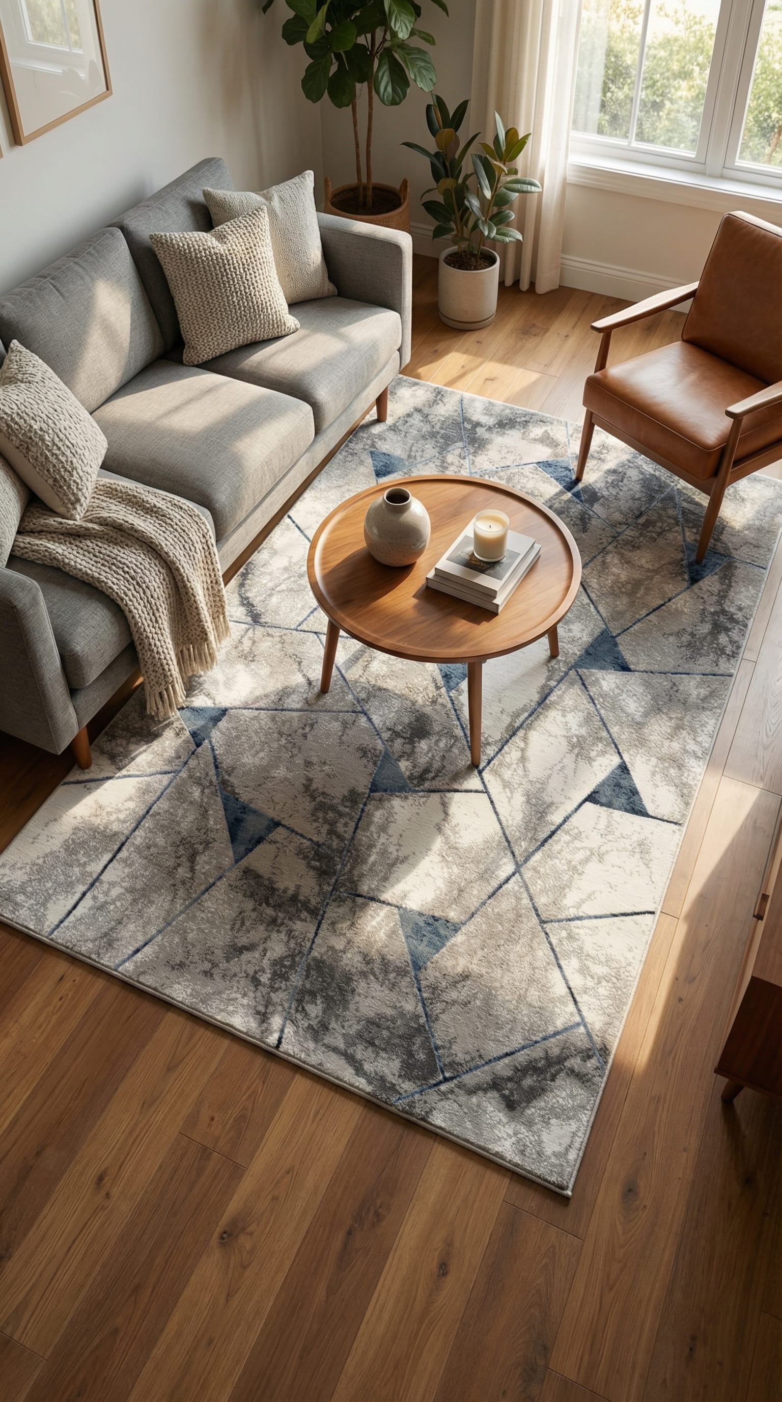 Zev Stone Serisi:Gri Lacivert Modern Geometrik Akrilik Salon Halısı st014 150x230