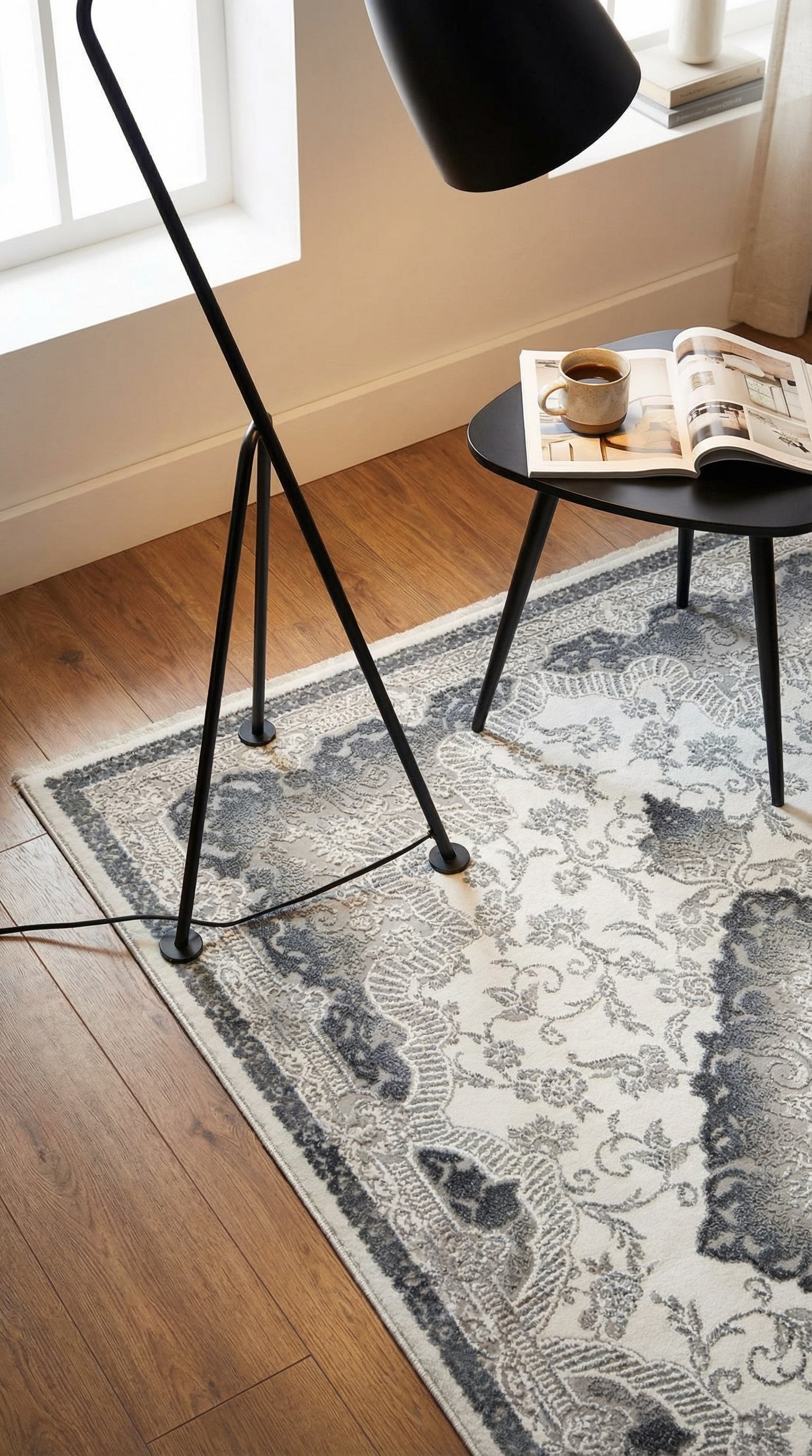 Zev Halı Stone Serisi Vintage Madalyon Akrilik Halı Outlet St003 Gri 150x230