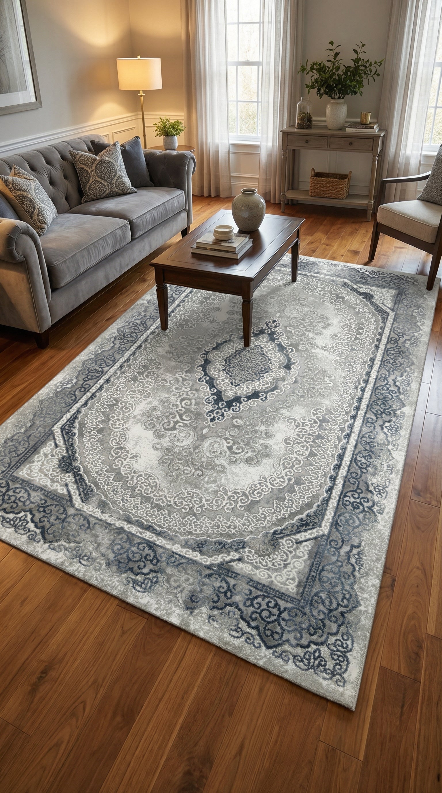 سجاد زيف من سلسلة ستون، قطعة مركزية كلاسيكية، سجاد أكريليك، منفذ بيع ST004، رمادي، 150 × 230