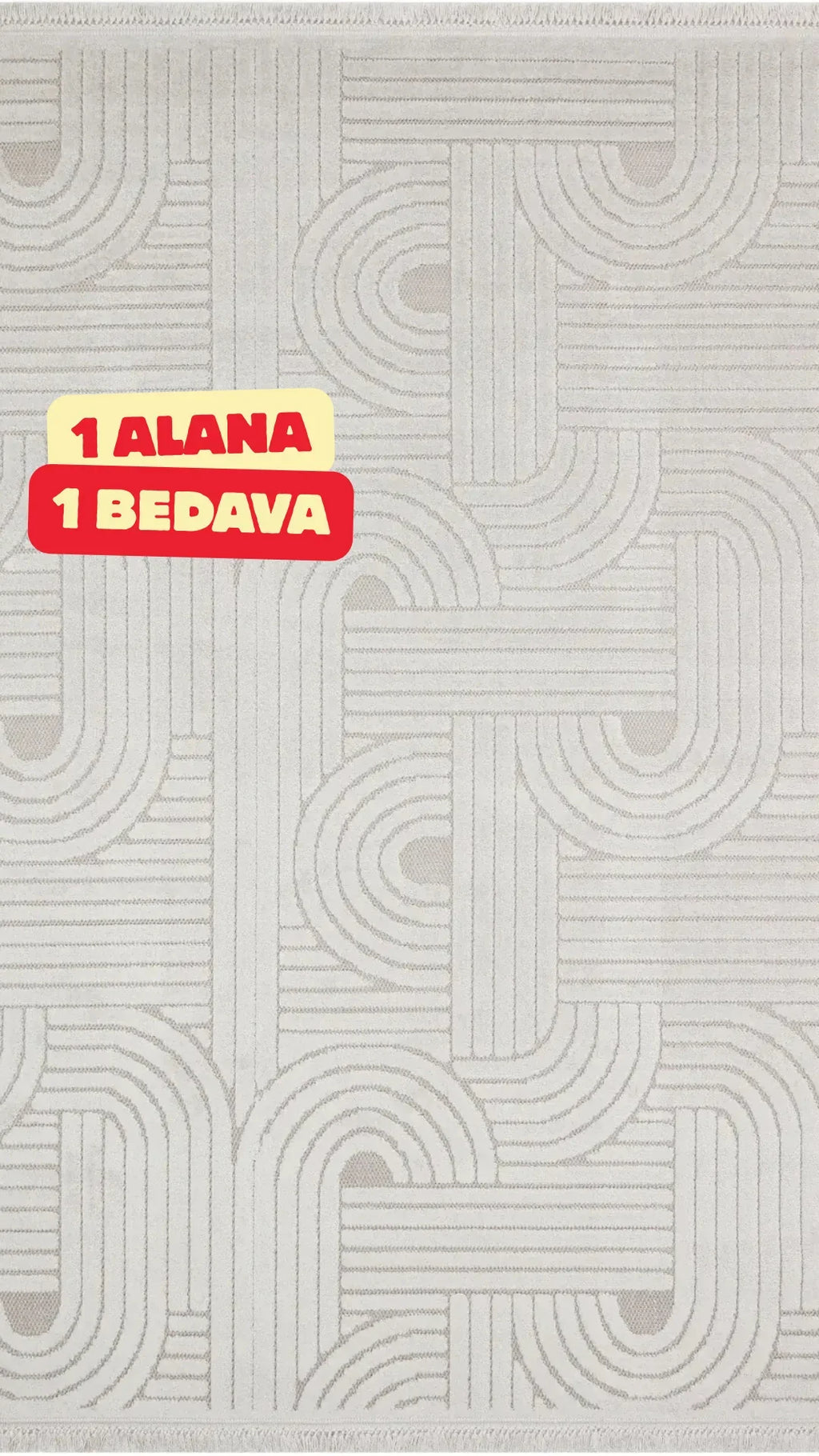 Gri geometrik desenli modern halı, 1 alana 1 bedava kampanyasıyla