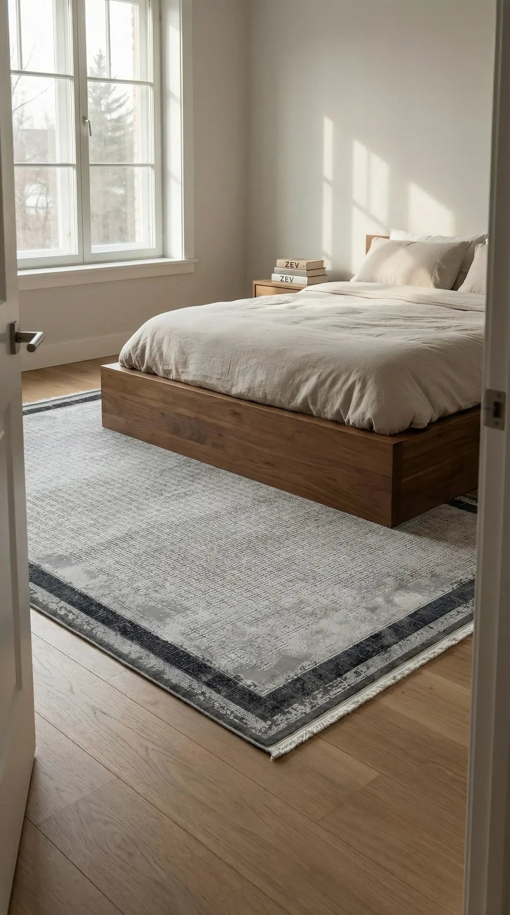 Zev Halı Prime PR011 |Gri Antrasit Çerçeveli Mikro Geometrik Toz Yapmaz Halı 160x230