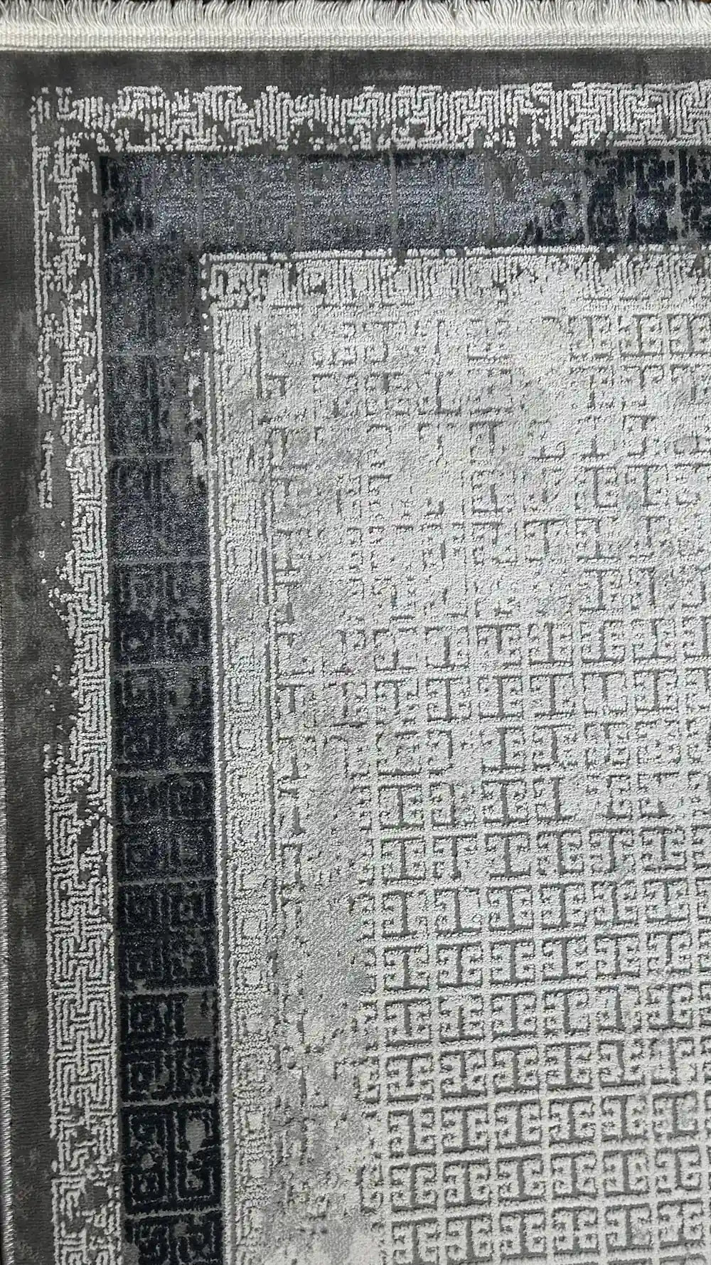 Zev Halı Prime PR011 |Gri Antrasit Çerçeveli Mikro Geometrik Toz Yapmaz Halı 160x230