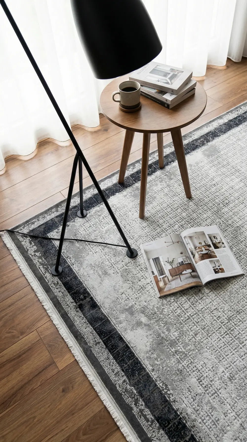 Zev Halı Prime PR011 |Gri Antrasit Çerçeveli Mikro Geometrik Toz Yapmaz Halı 160x230