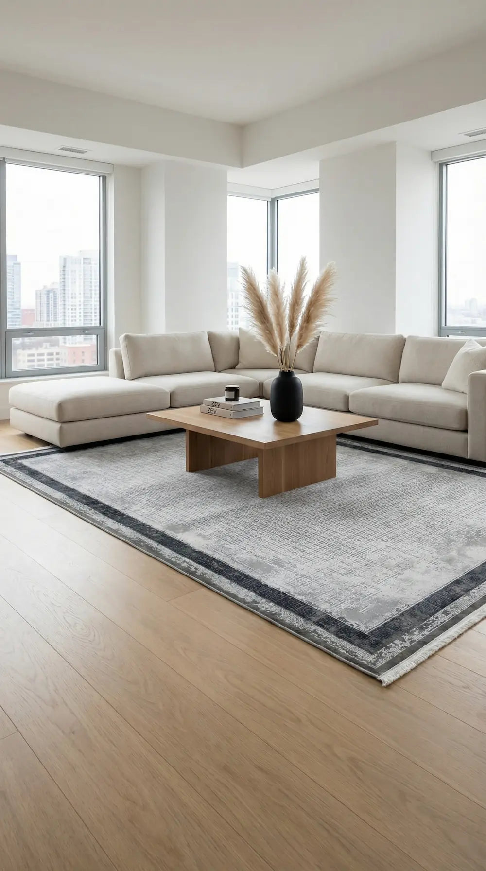 Zev Halı Prime PR011 |Gri Antrasit Çerçeveli Mikro Geometrik Toz Yapmaz Halı 160x230