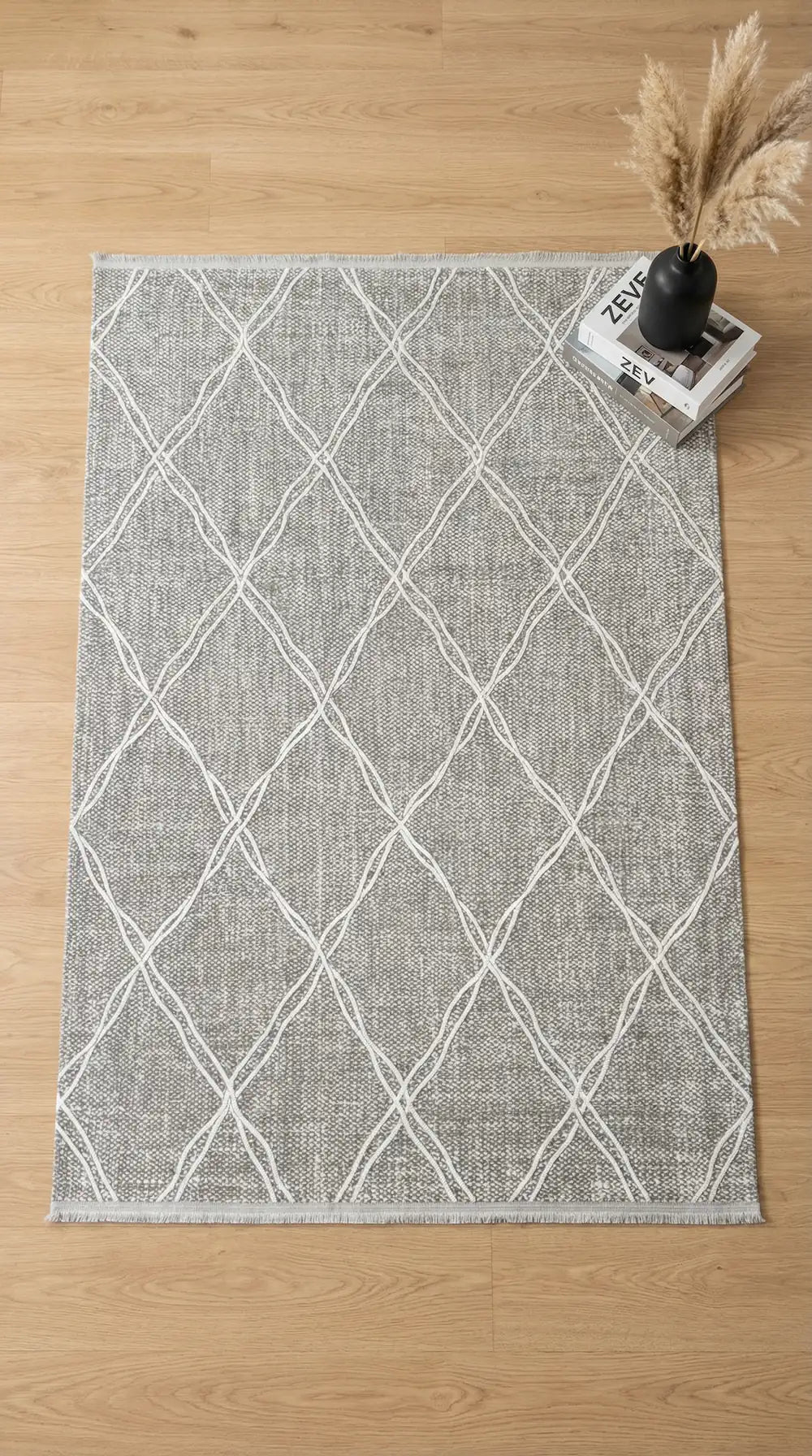 Zev Vogui Gri Beyaz Örgü Zincir Desenli Modern Tasarım Halı VG043 160x230