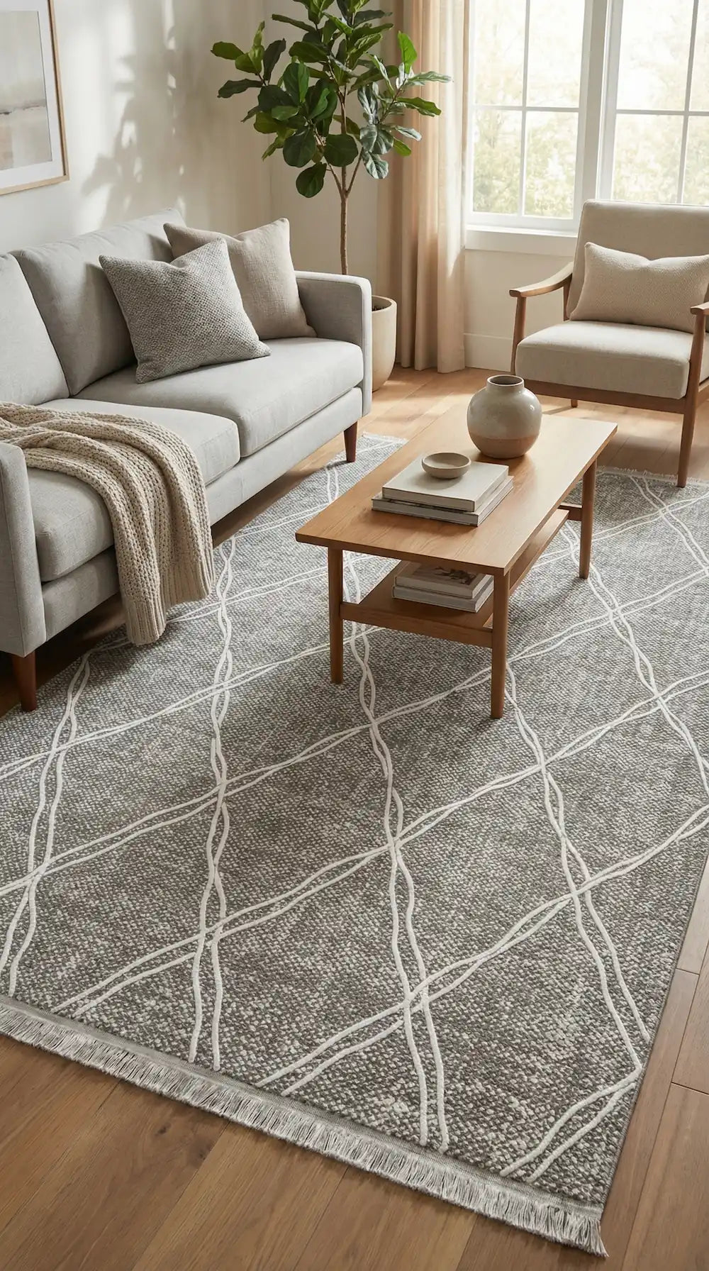 Zev Vogui Gri Beyaz Örgü Zincir Desenli Modern Tasarım Halı VG043 160x230