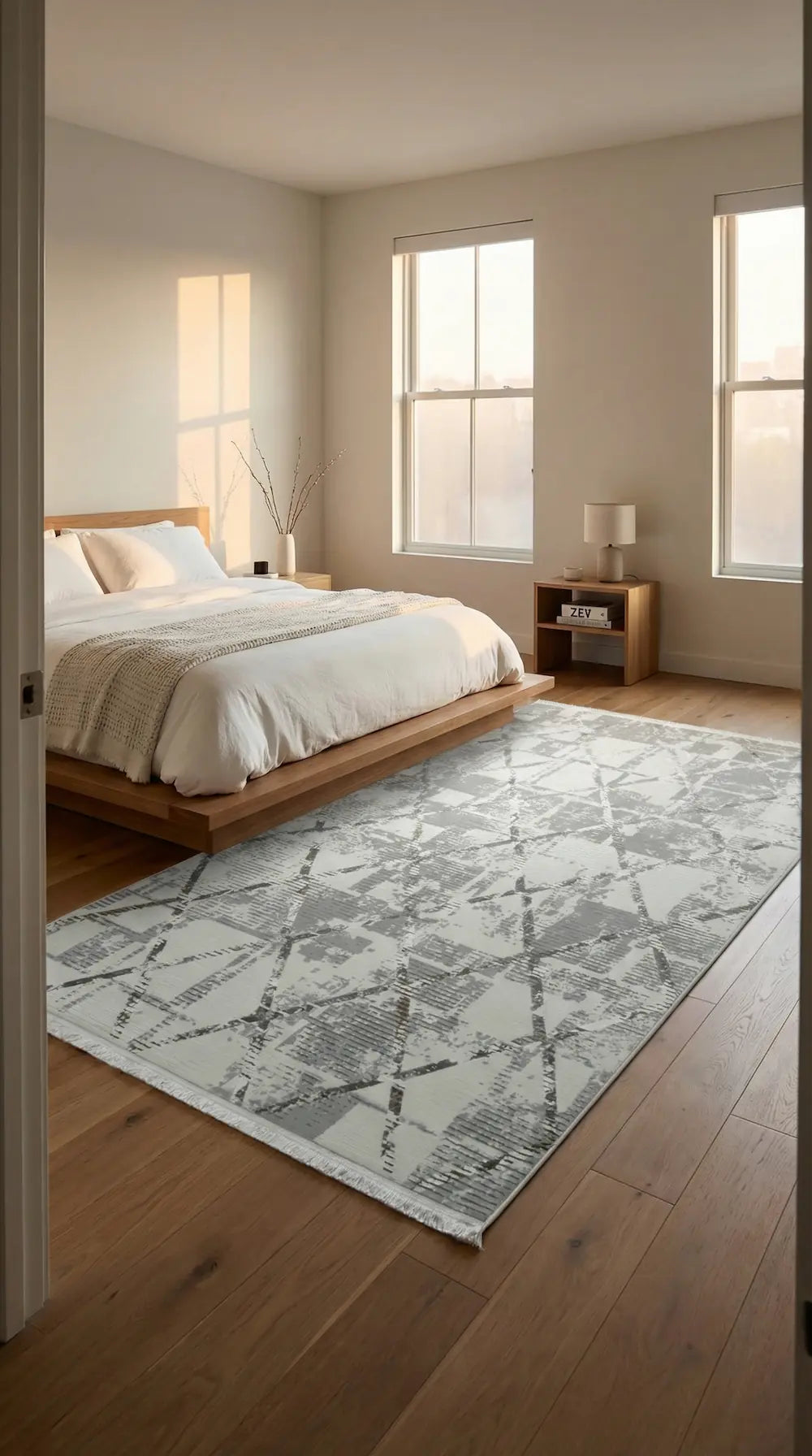 Zev Halı Prime PR013 Gri Eskitme Baklava Desenli Toz Yapmaz Halı 160x230