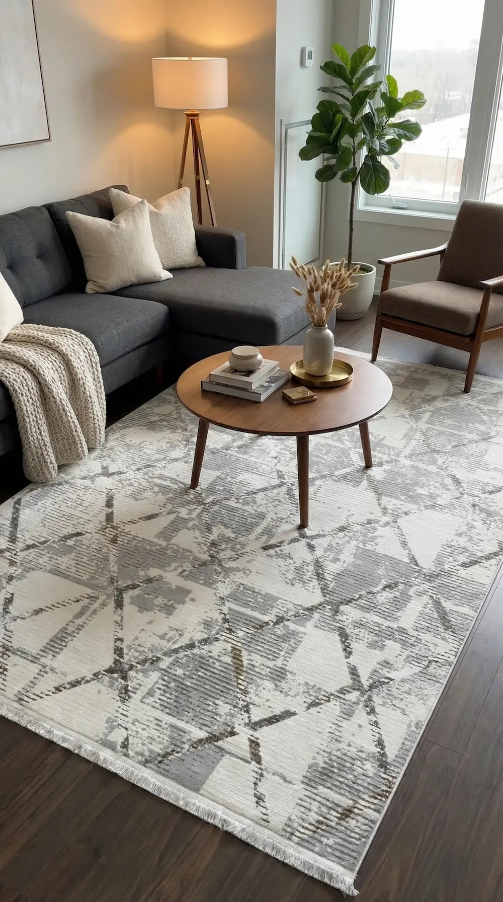 Zev Halı Prime PR013 Gri Eskitme Baklava Desenli Toz Yapmaz Halı 160x230