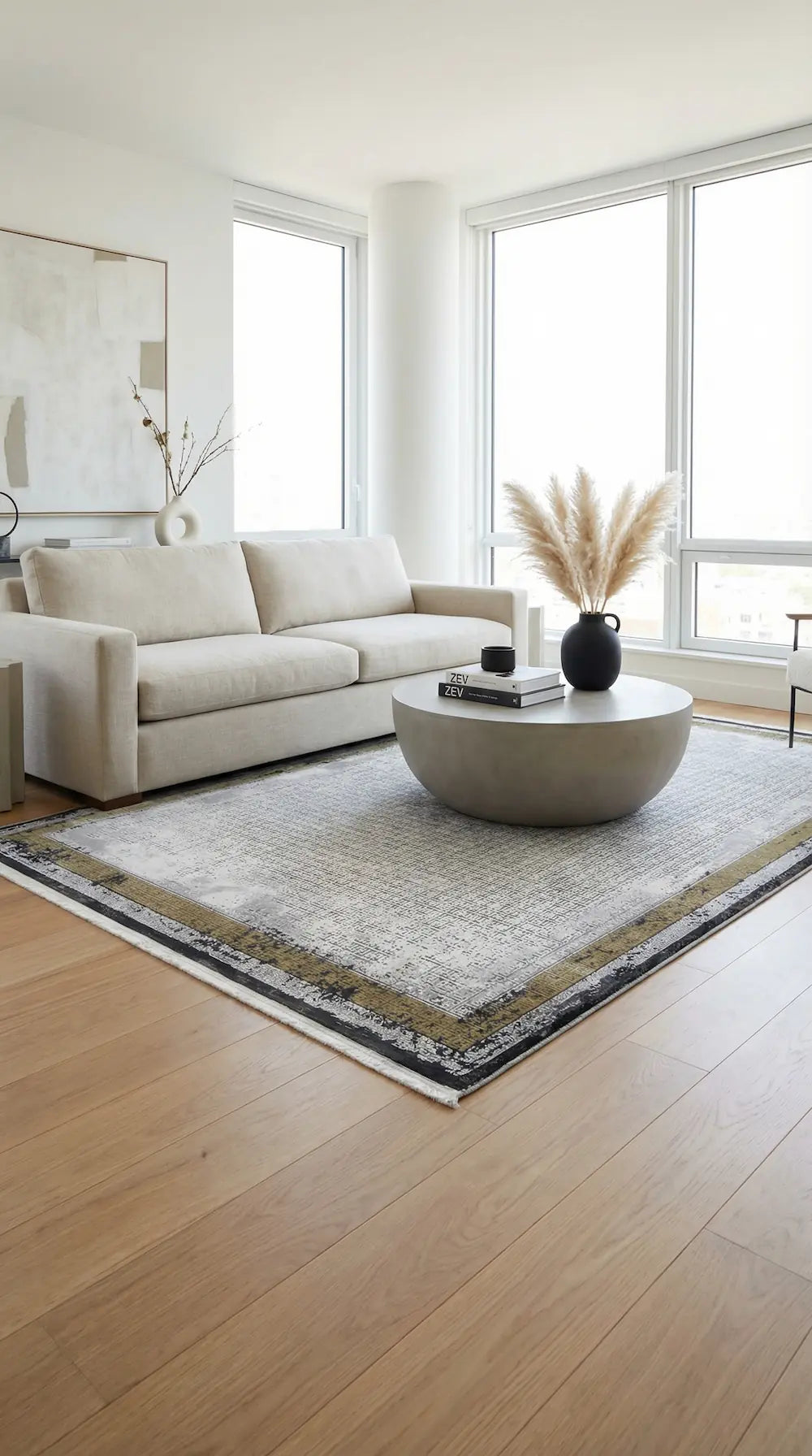 Zev Halı Prime PR014 Gri Gold Çerçeveli Mikro Desenli Toz Yapmaz Halı 160x230