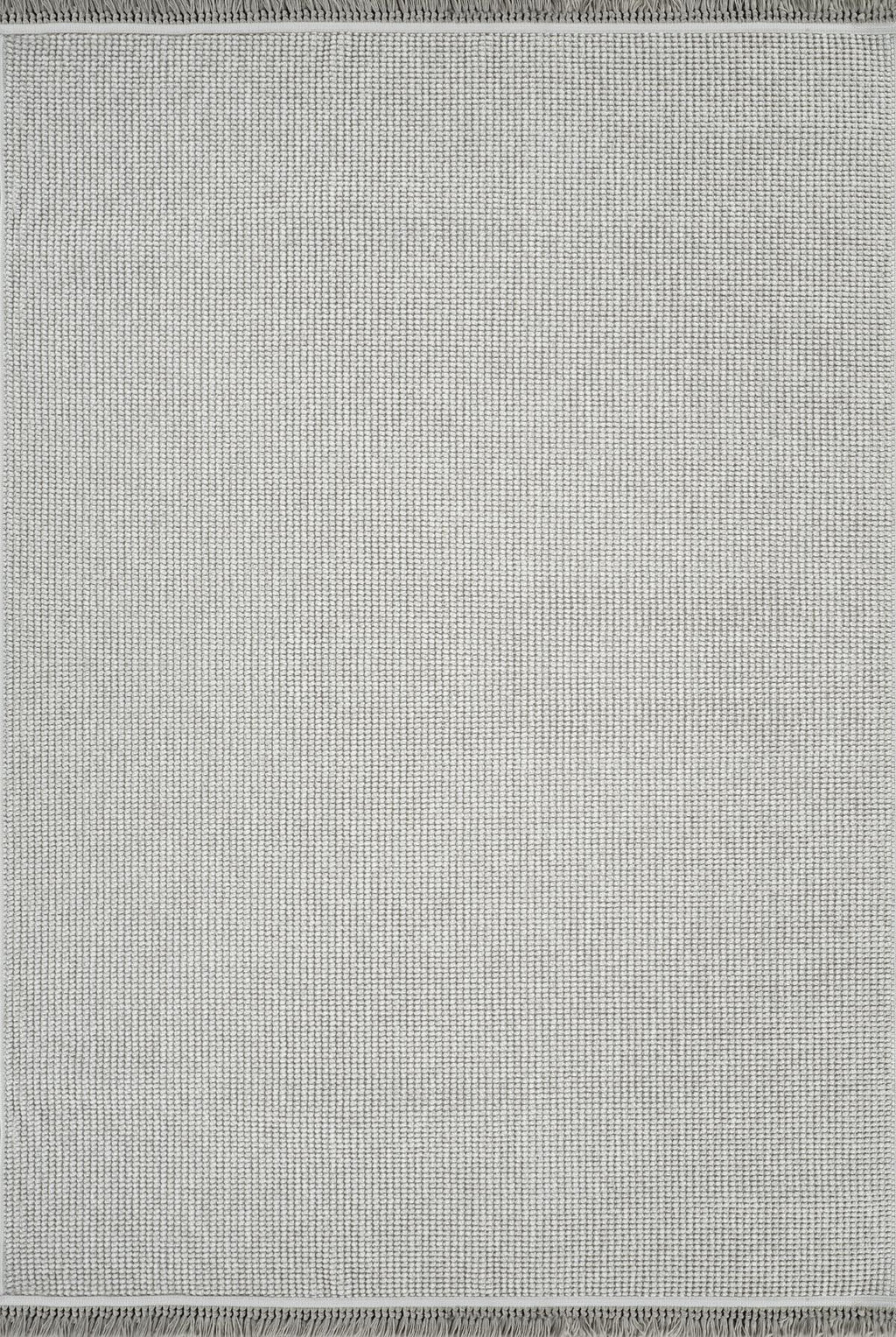 Gri renkli Havana makine halısı, sade doku ve püsküllü kenar detaylı