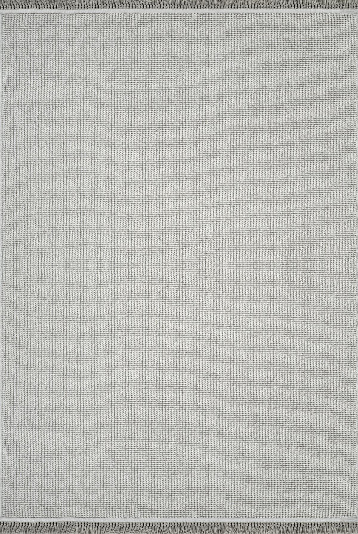 Gri renkli Havana makine halısı, sade doku ve püsküllü kenar detaylı