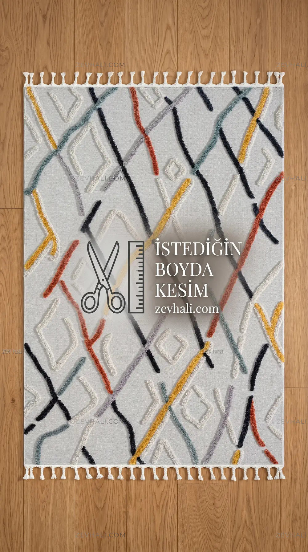 Zev Halı Colorium İskandinav Desenli Çok Renkli Özel Ölçü Bukle Saçaklı Halı CL01 | Bukle Halı | Zev Halı