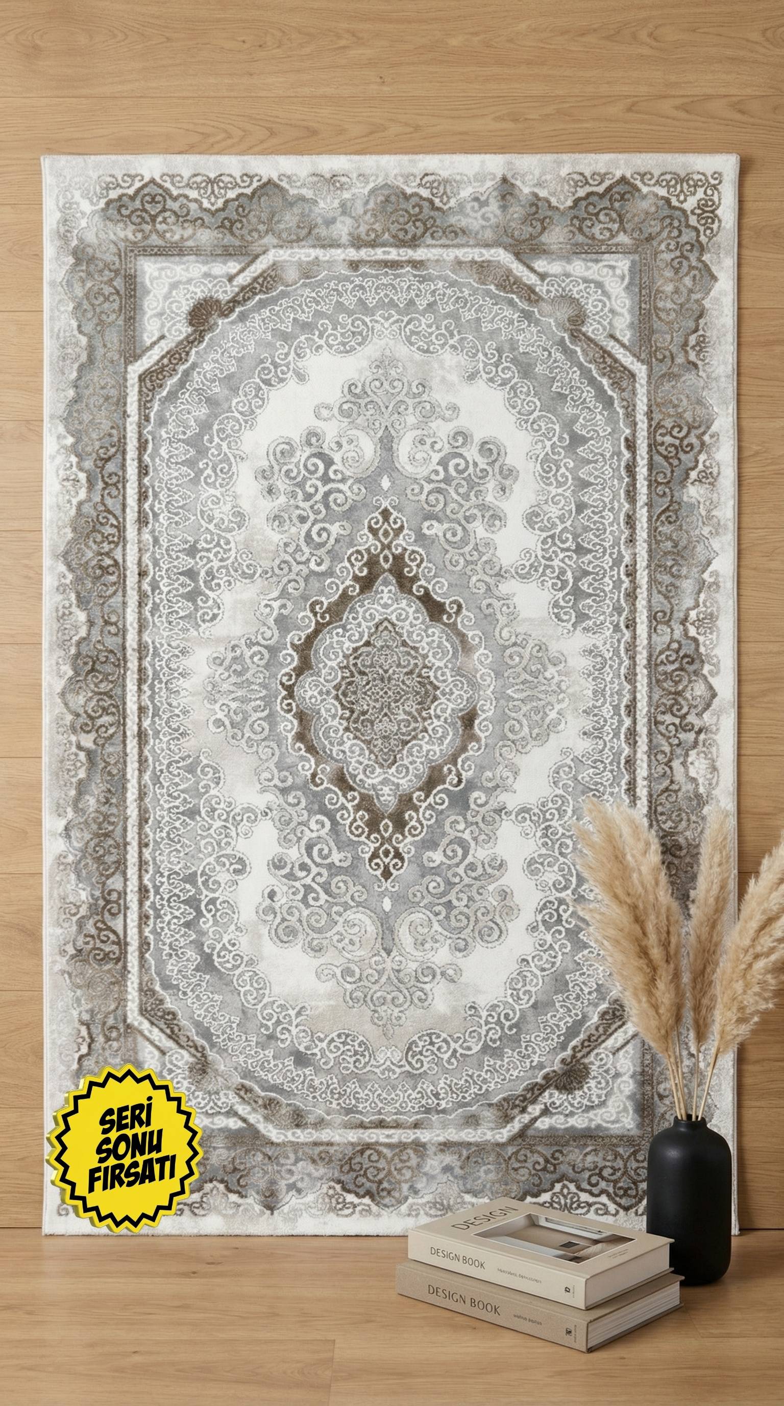 Zev Stone Serisi: Klasik Göbekli Salon Akrilik Halı - %60 Outlet Fırsatı st010 Kahverengi 150x230