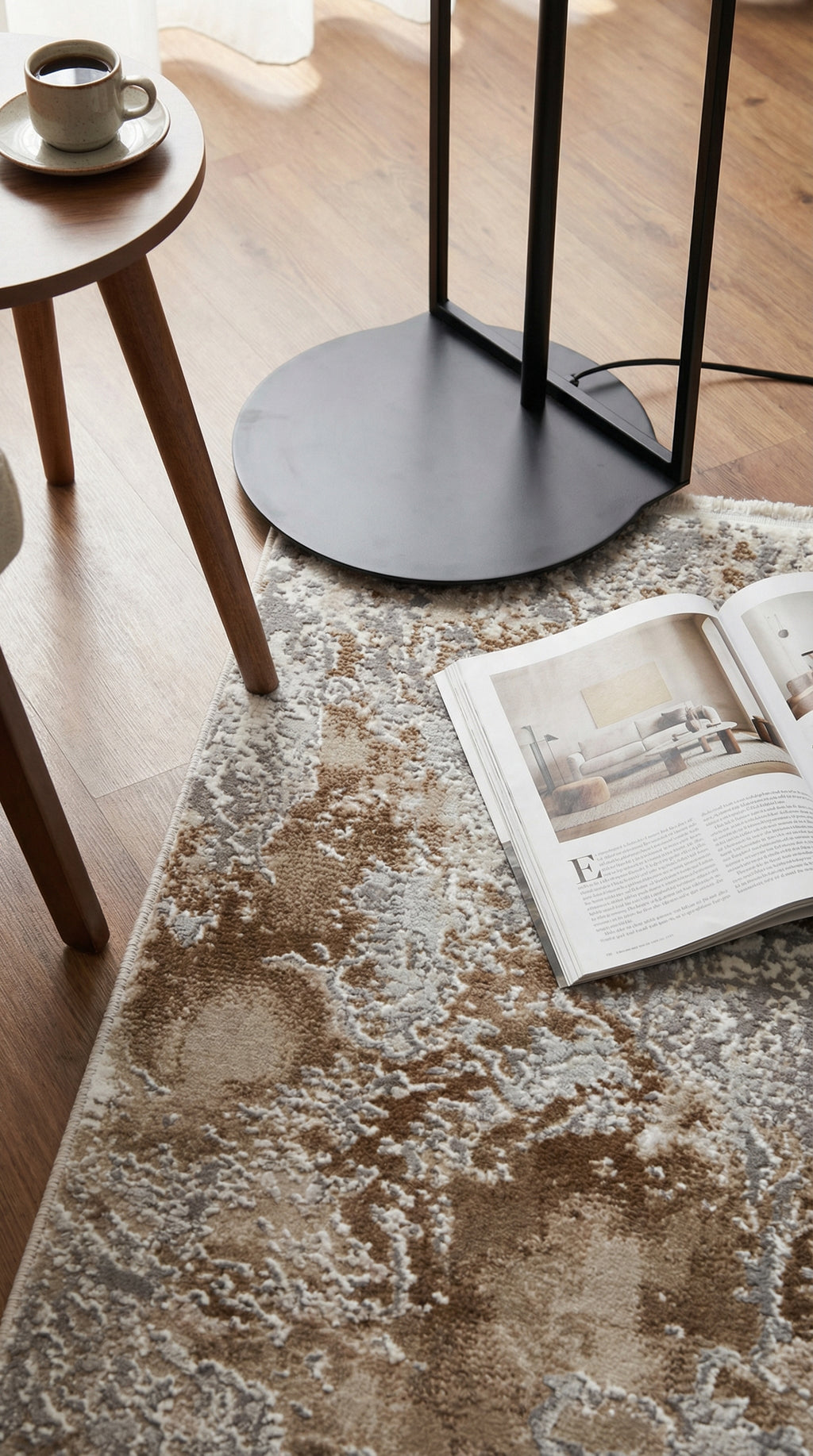 Zev Stone Serisi: Kahve Gri Mermer Desen  Akrilik Salon Halısı - %60 Outlet Fırsatı st012 150x230