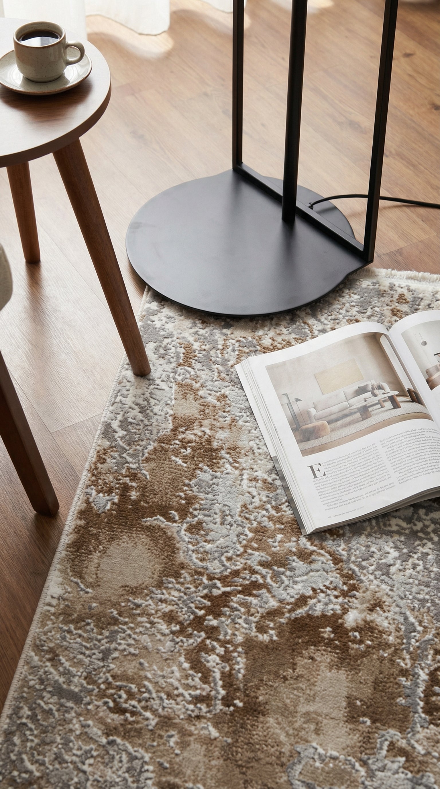 Zev Stone Serisi: Kahve Gri Mermer Desen  Akrilik Salon Halısı - %60 Outlet Fırsatı st012 150x230