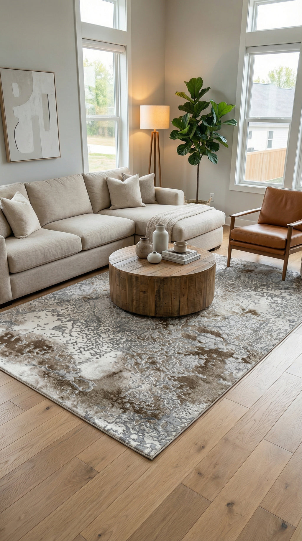 Zev Stone Serisi: Kahve Gri Mermer Desen  Akrilik Salon Halısı - %60 Outlet Fırsatı st012 150x230