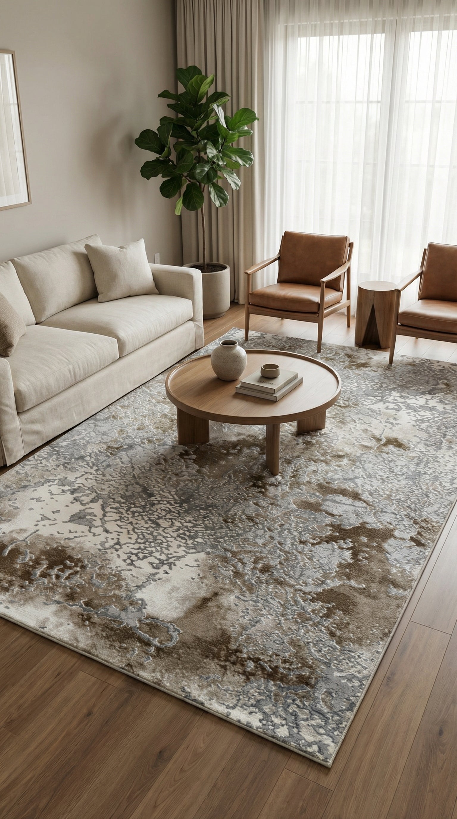 Zev Stone Serisi: Kahve Gri Mermer Desen  Akrilik Salon Halısı - %60 Outlet Fırsatı st012 150x230