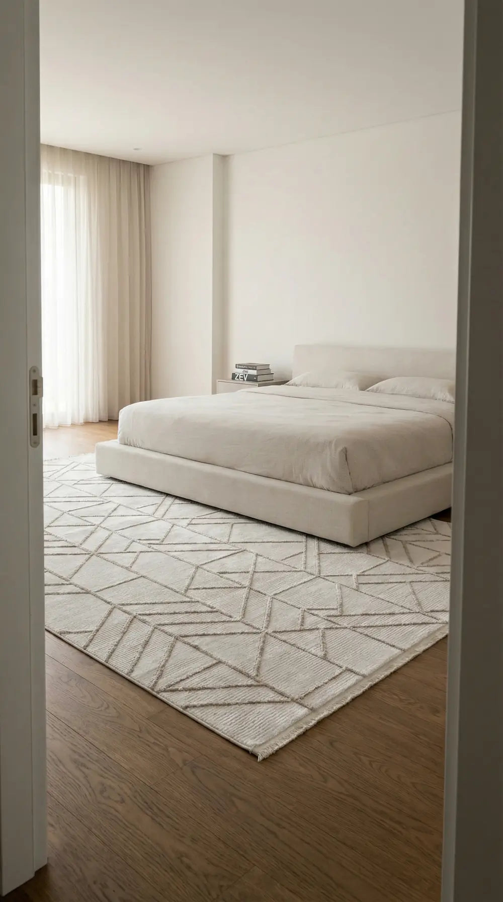 Zev Halı Prime PR012 Krem Parlak Geometrik Çizgili Toz Yapmaz Halı 160x230