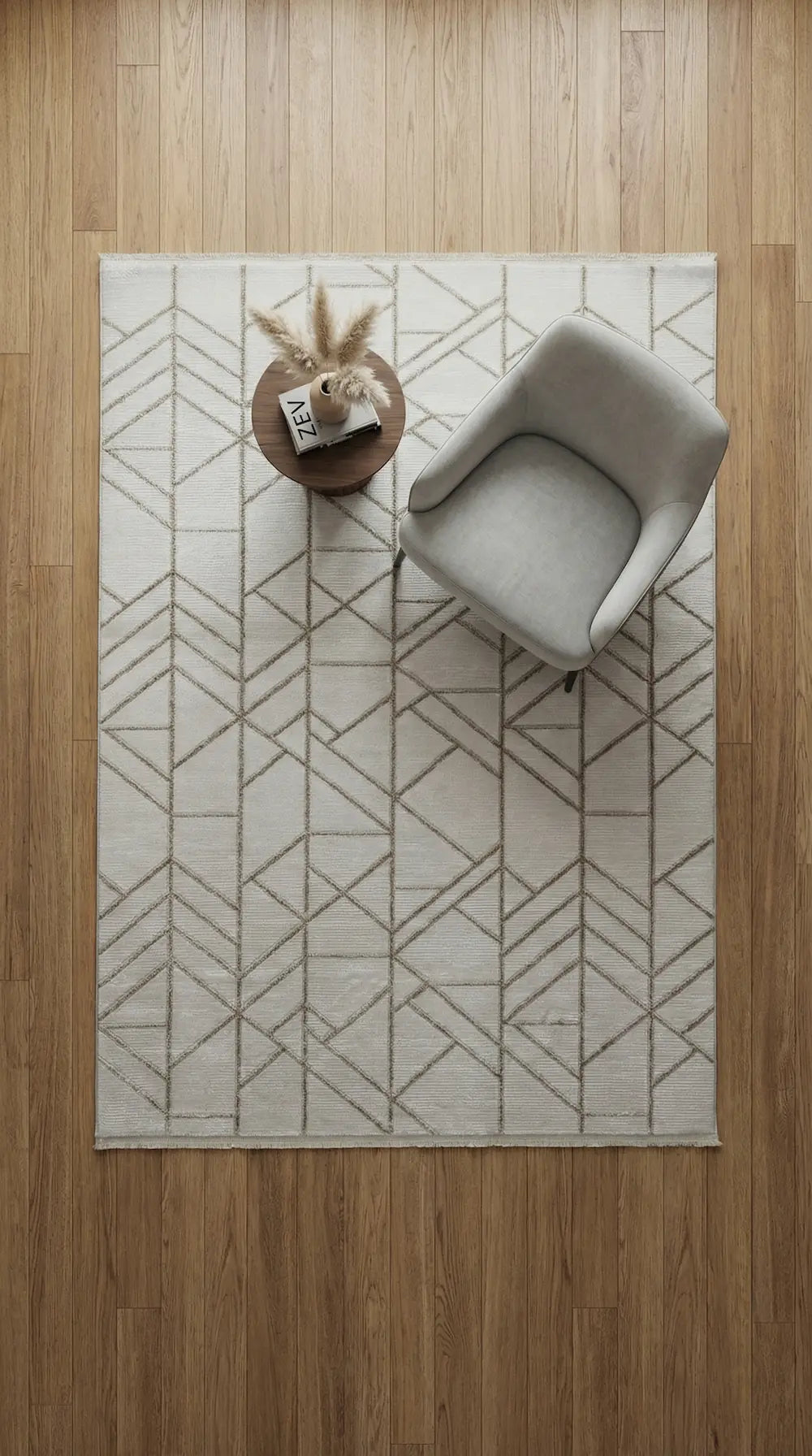 Zev Halı Prime PR012 Krem Parlak Geometrik Çizgili Toz Yapmaz Halı 160x230