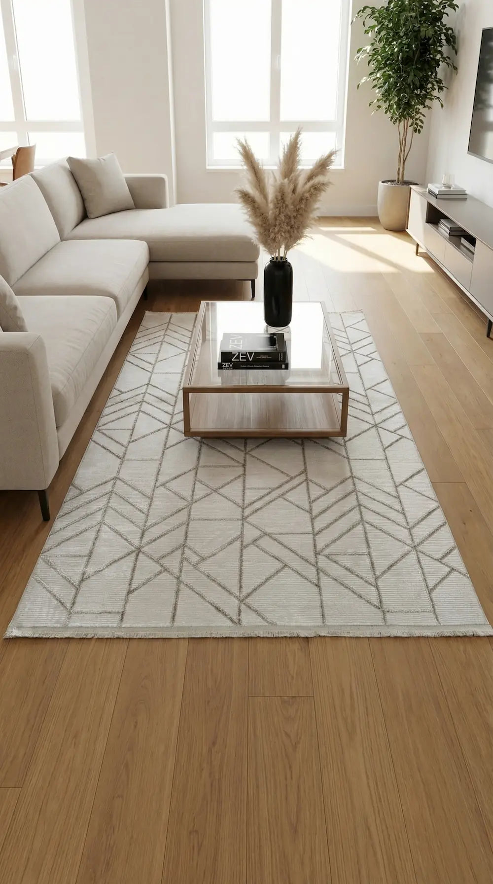 Zev Halı Prime PR012 Krem Parlak Geometrik Çizgili Toz Yapmaz Halı 160x230