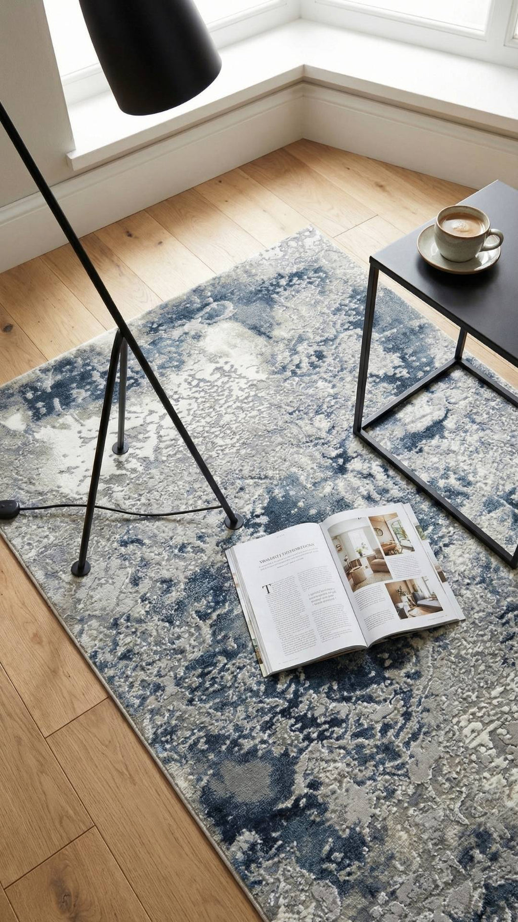 Zev Stone Serisi: Lacivert Soyut Mermer Akrilik Oturma Odası Halısı st015 150x230