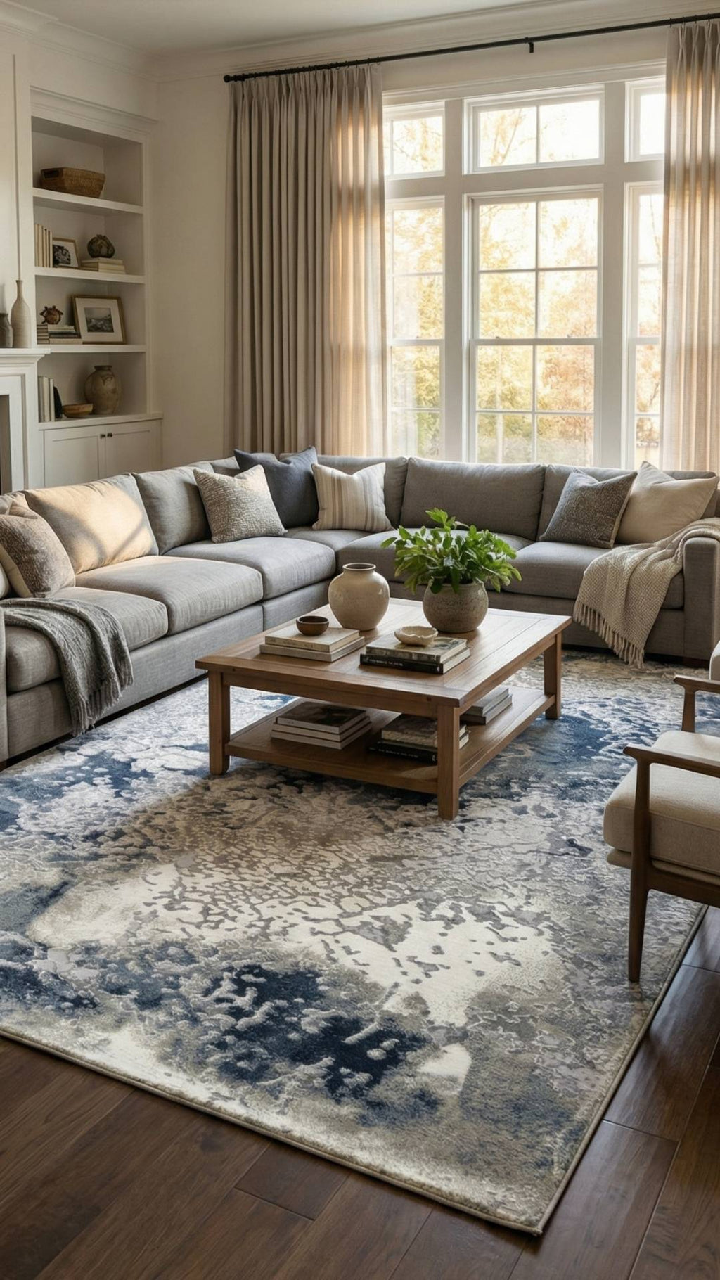 Zev Stone Serisi: Lacivert Soyut Mermer Akrilik Oturma Odası Halısı st015 150x230