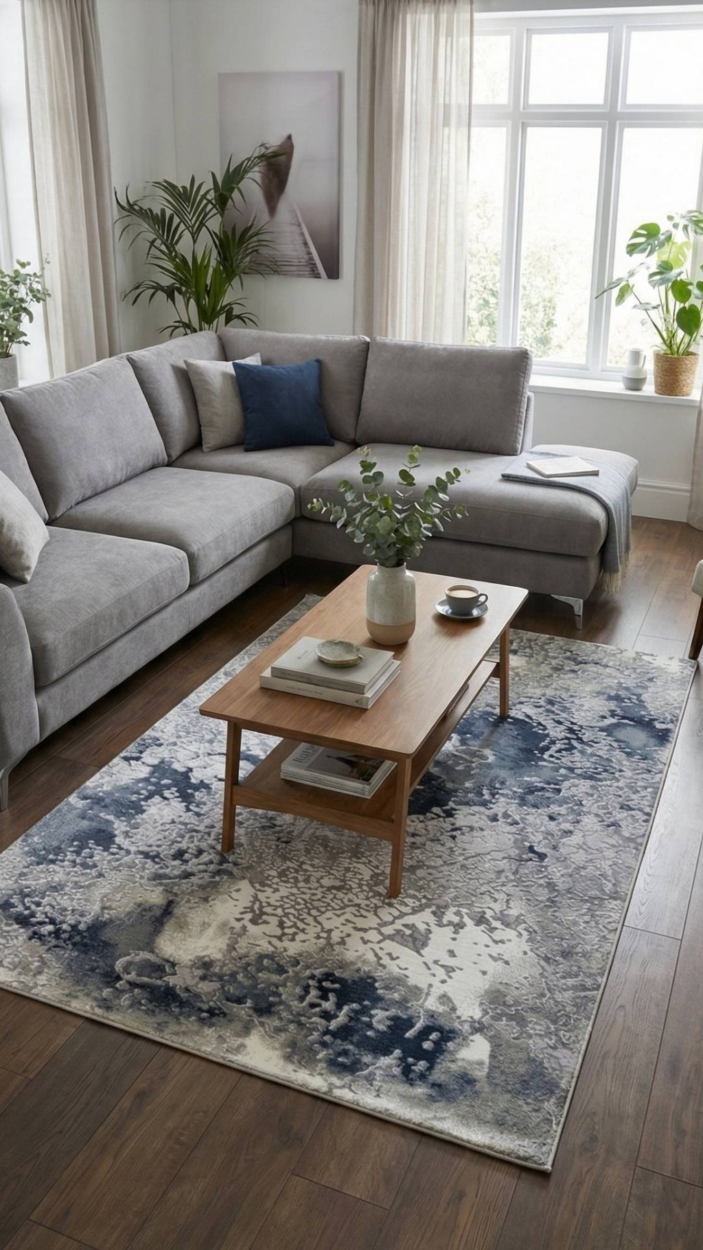 Zev Stone Serisi: Lacivert Soyut Mermer Akrilik Oturma Odası Halısı st015 150x230