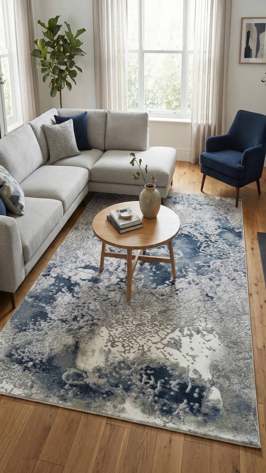 Zev Stone Serisi: Lacivert Soyut Mermer Akrilik Oturma Odası Halısı st015 150x230